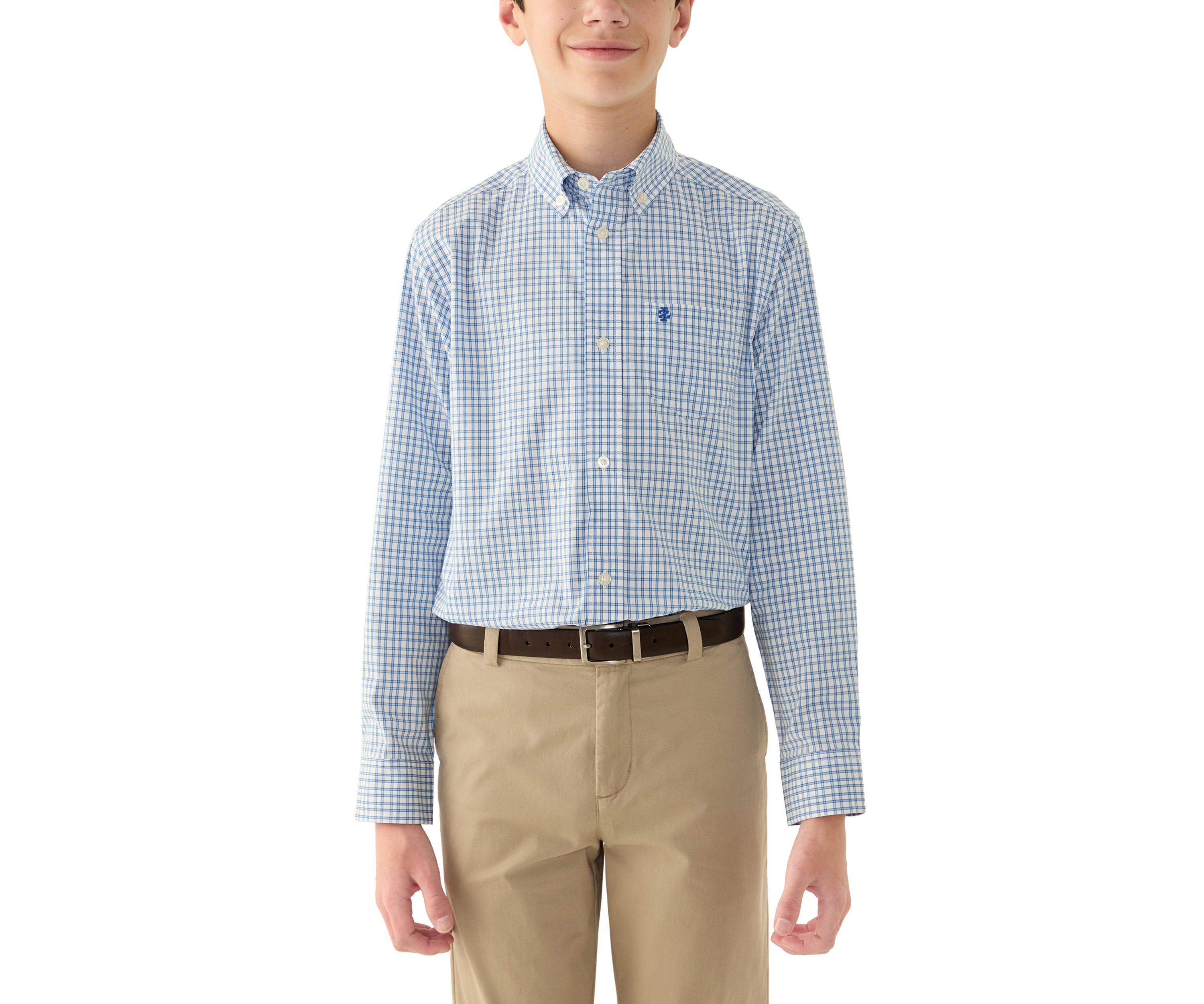 Boys 8-20 Long Sleeve Stretch Stony Hill Plaid Shirt and Tie