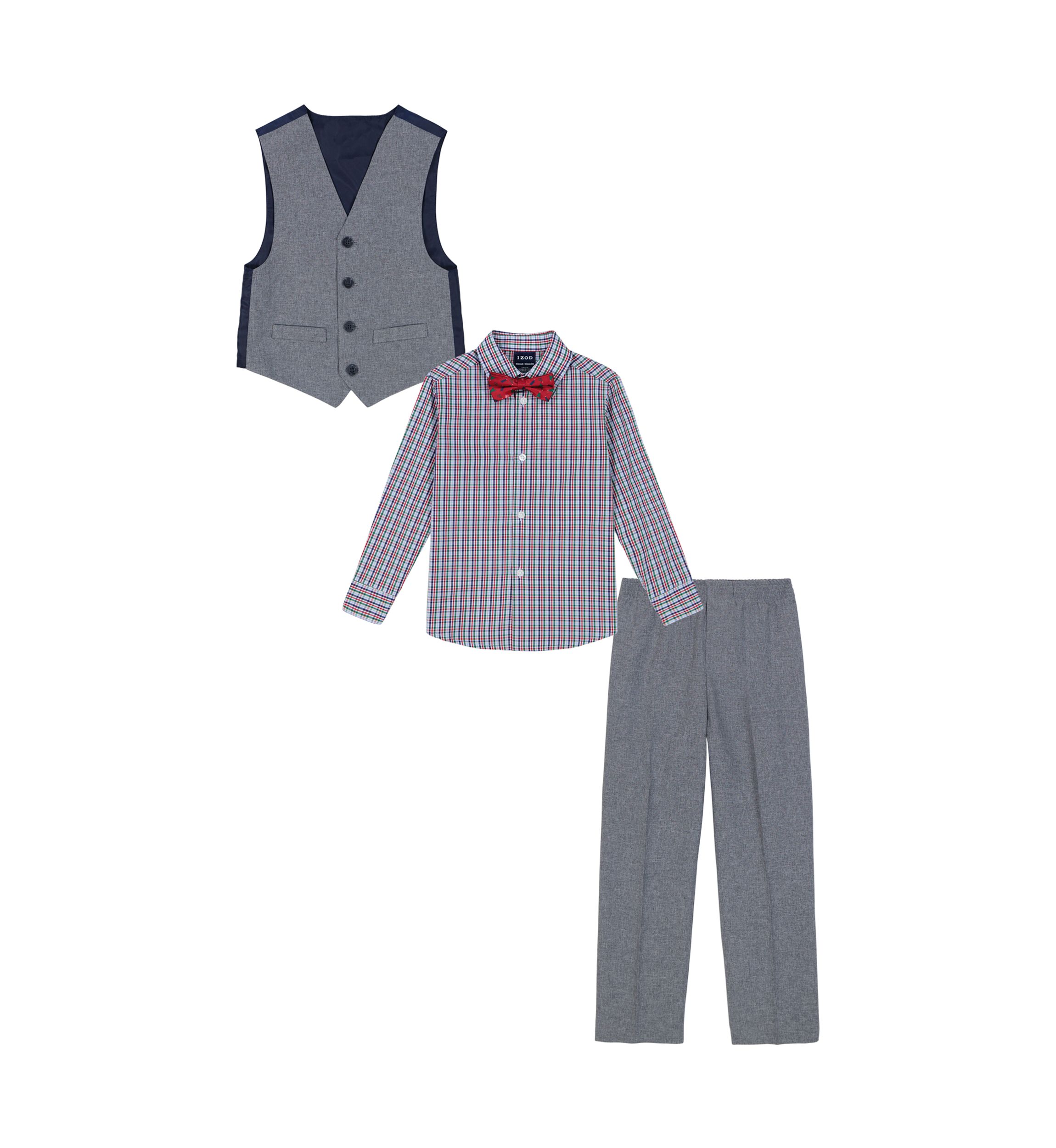 Boys 4-7 Holiday Heather Poplin Vest Set with Bowtie