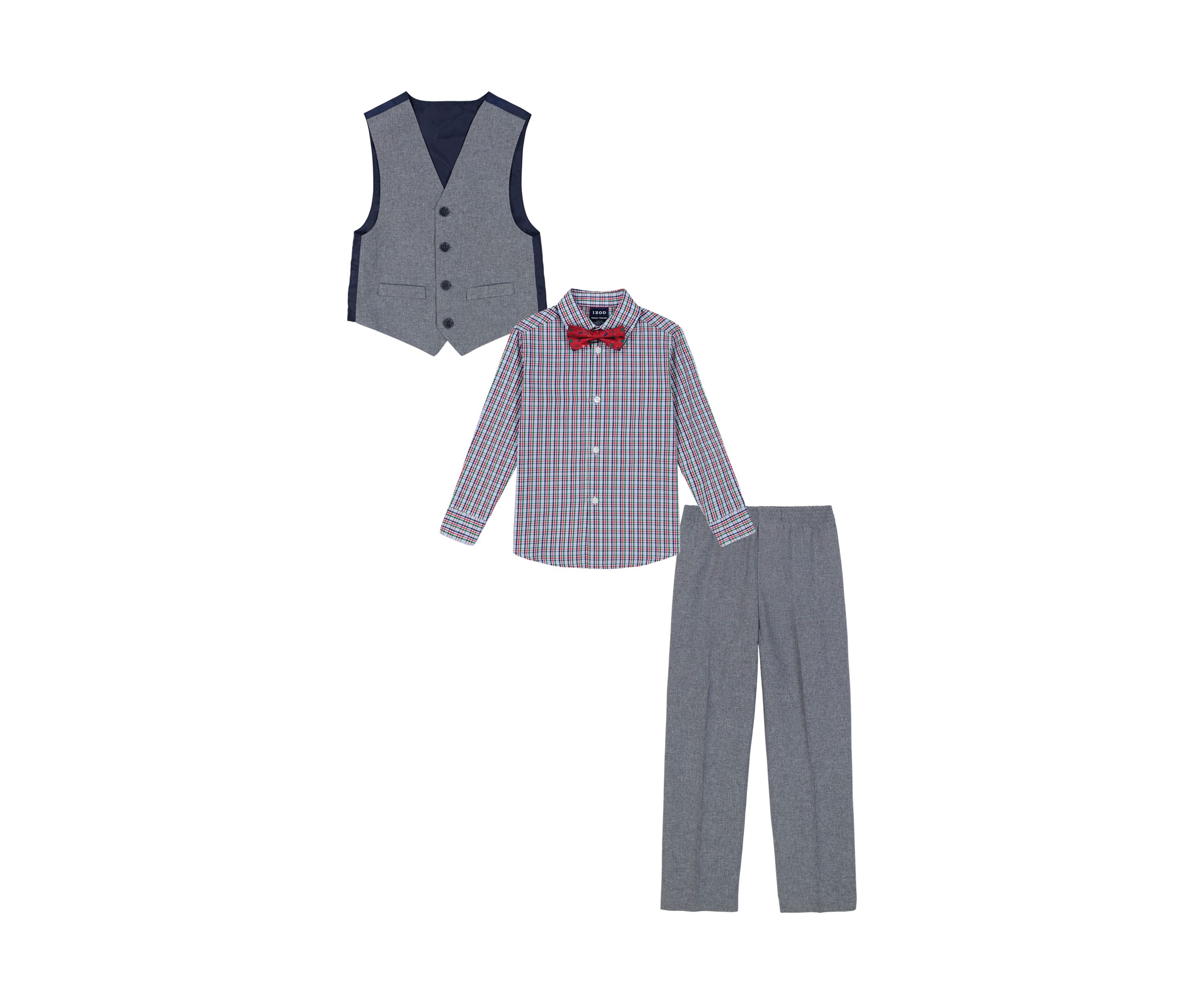 Boys 4-7 Holiday Heather Poplin Vest Set with Bowtie
