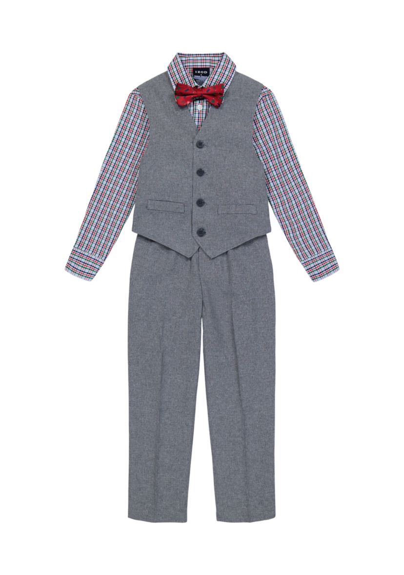 Boys 4-7 Holiday Heather Poplin Vest Set with Bowtie