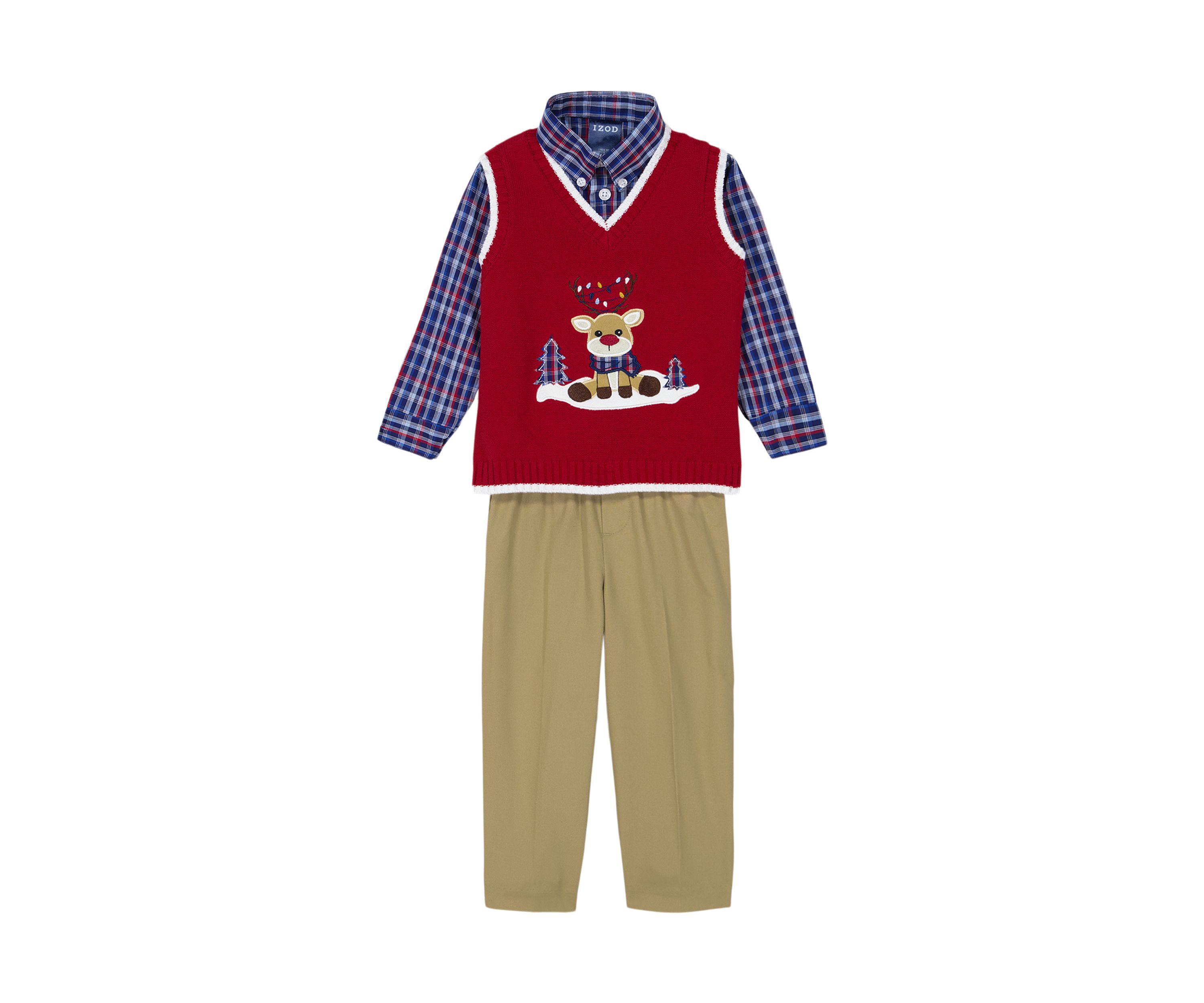 Boys 4-7 Reindeer Scene Twill Sweater Vest Set