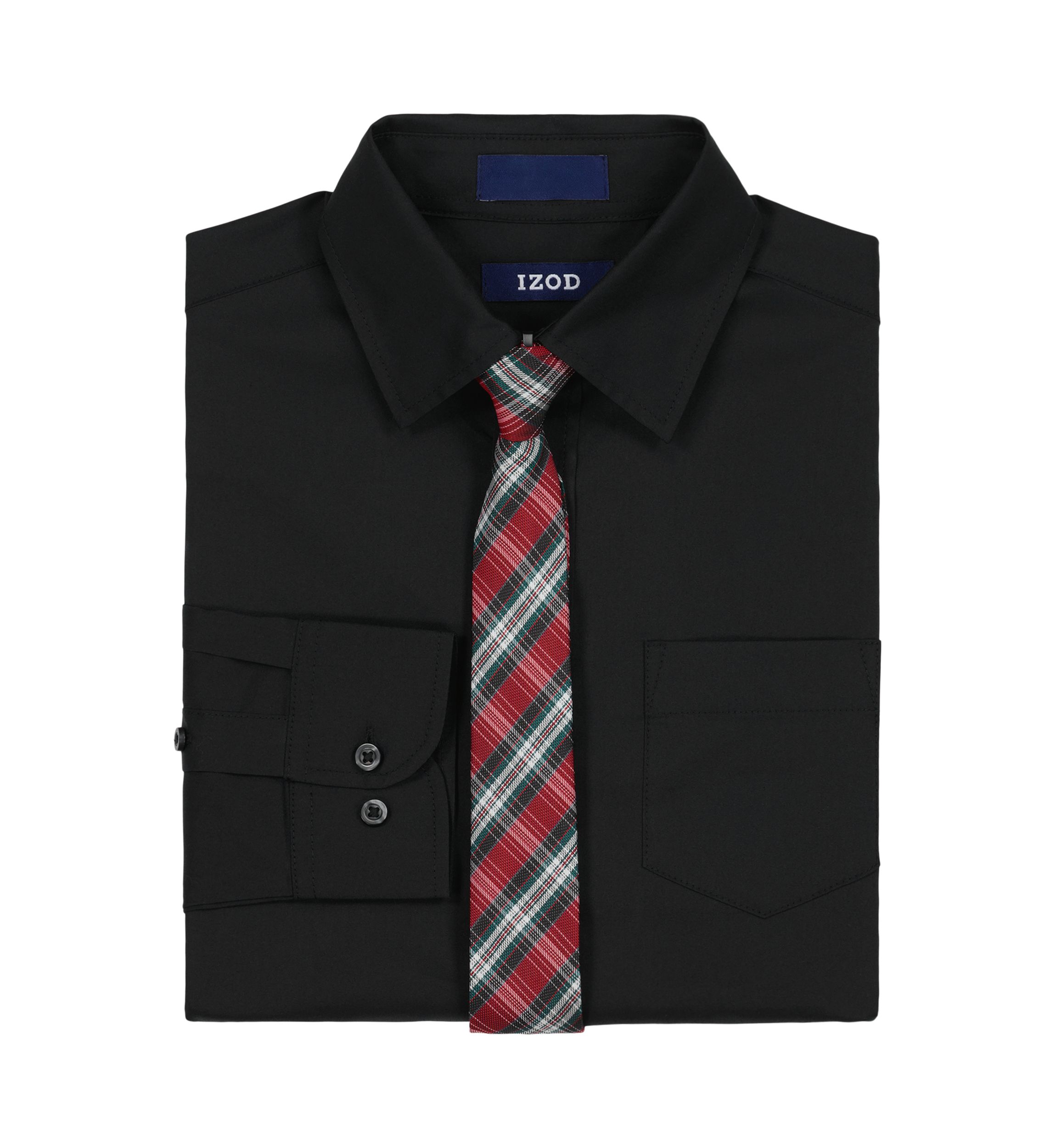 Boys 8-20 Long Sleeve Stretch Solid Poplin Shirt and Tie