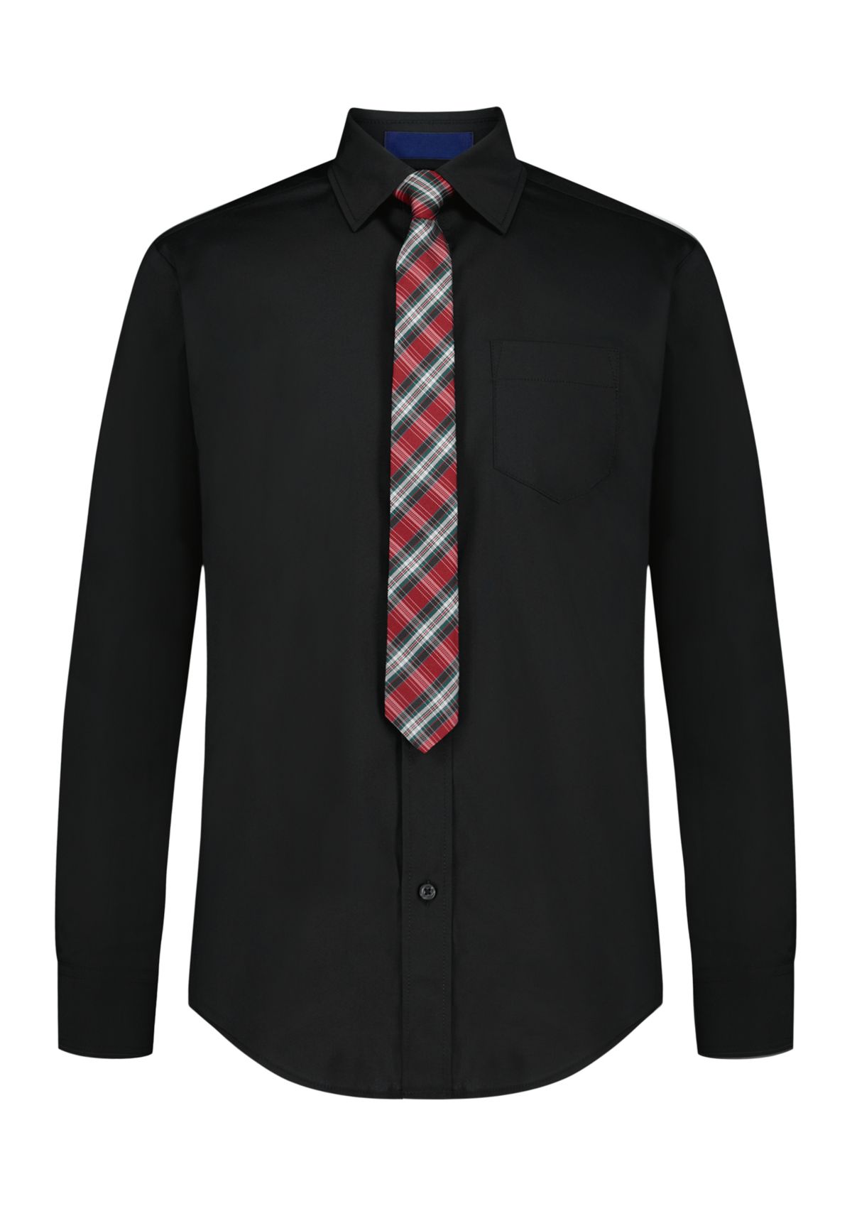 Boys 8-20 Long Sleeve Stretch Solid Poplin Shirt and Tie