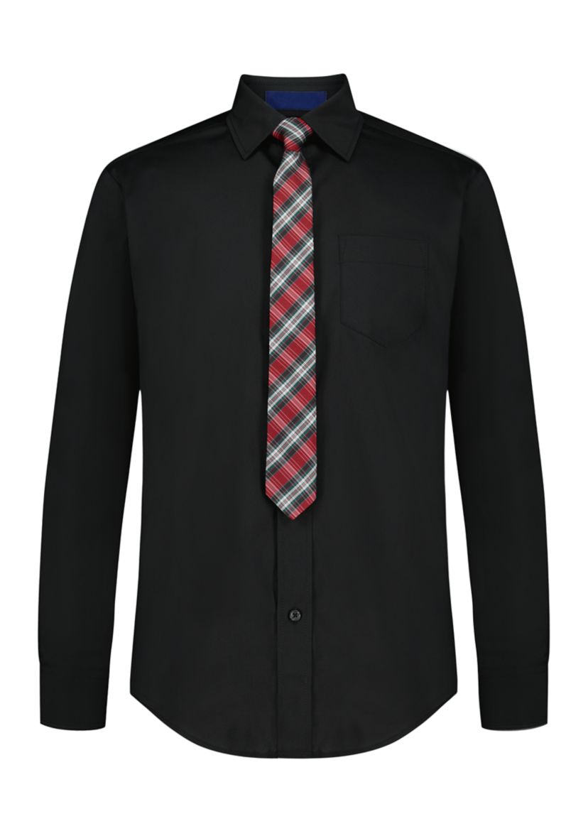 Boys 8-20 Long Sleeve Stretch Solid Poplin Shirt and Tie