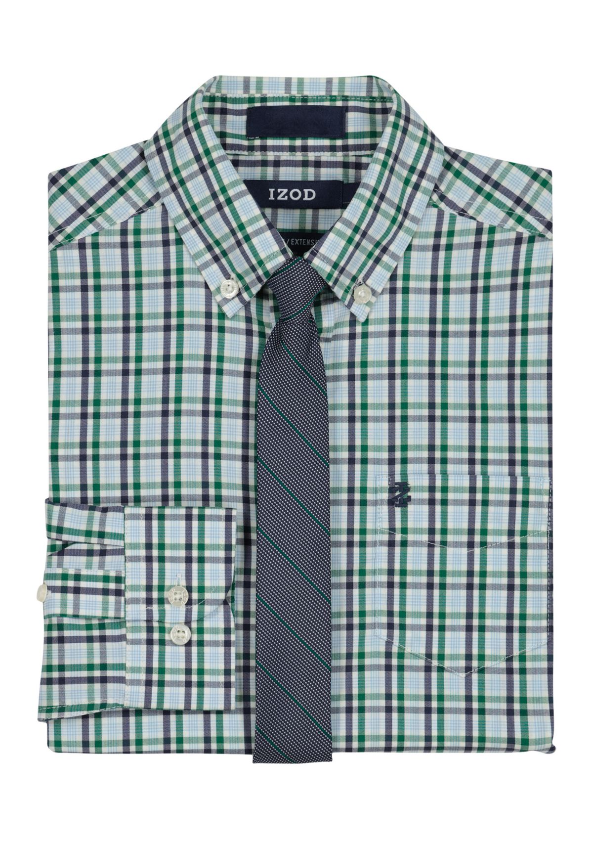 Boys 8-20 Long Sleeve Stretch Ridgewood Plaid Shirt & Tie