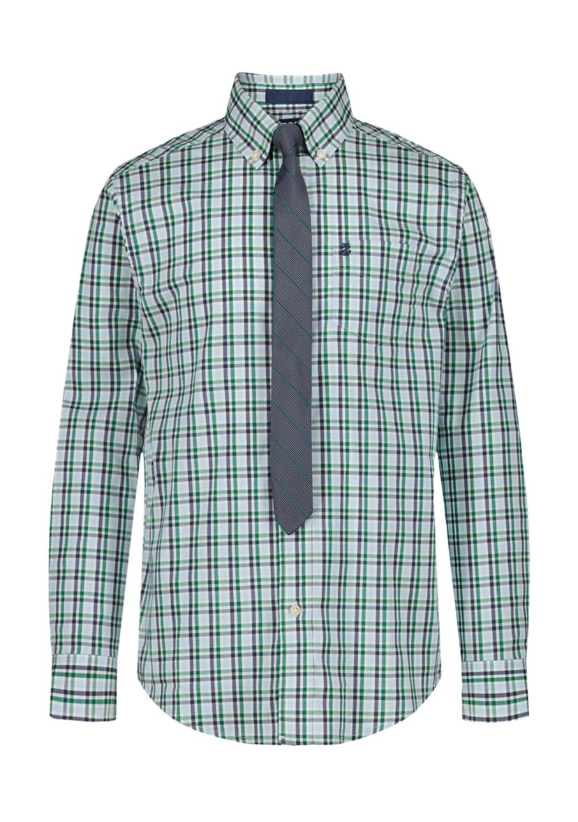 Boys 8-20 Long Sleeve Stretch Ridgewood Plaid Shirt & Tie