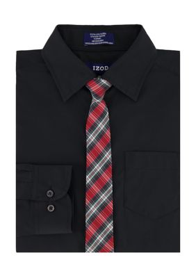 IZOD Boys 8-20 Solid Poplin Shirt with Plaid Tie, Black, 18 - 20