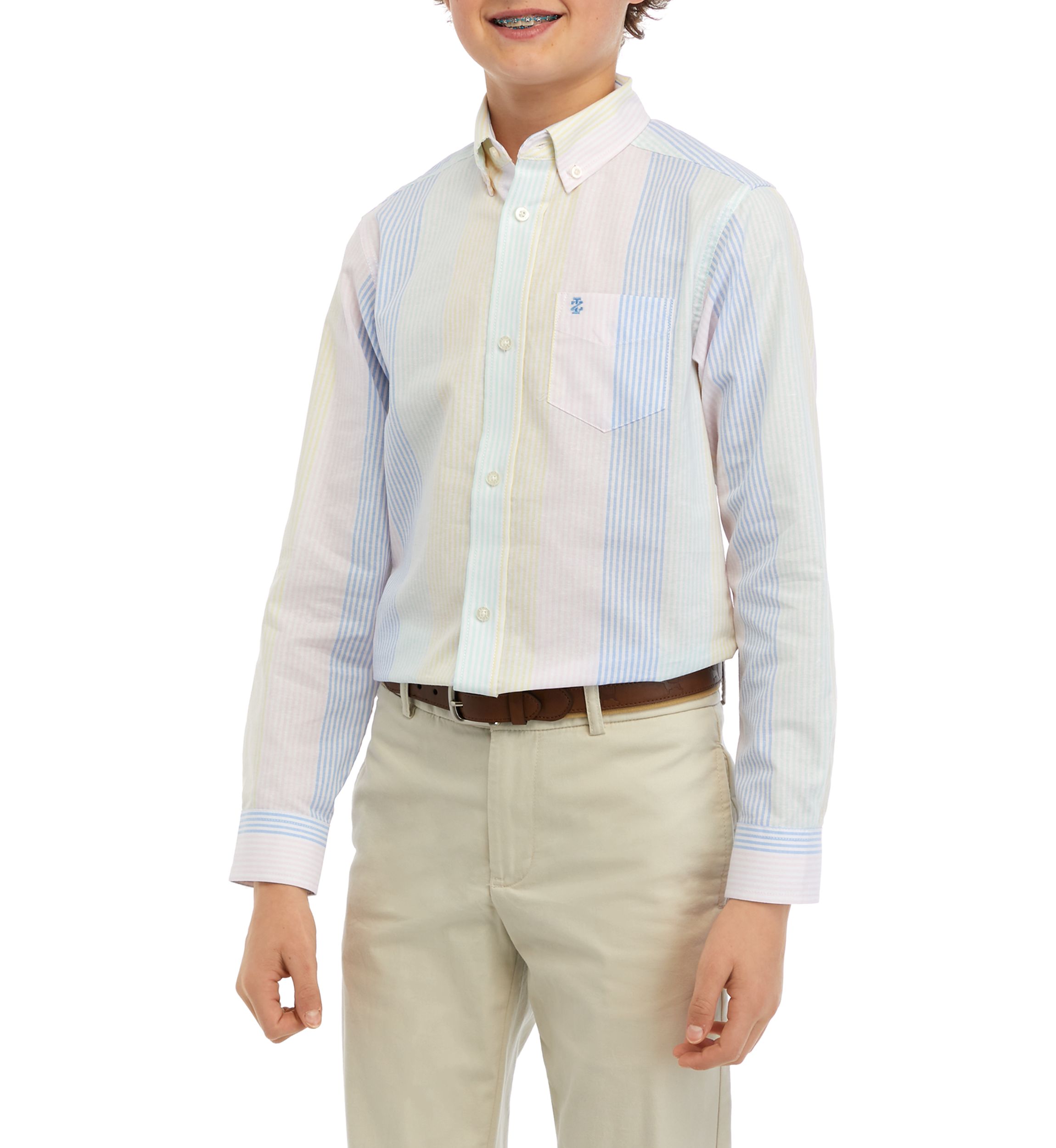 Boys 8-20 Long Sleeve Multi Stripe Oxford Shirt