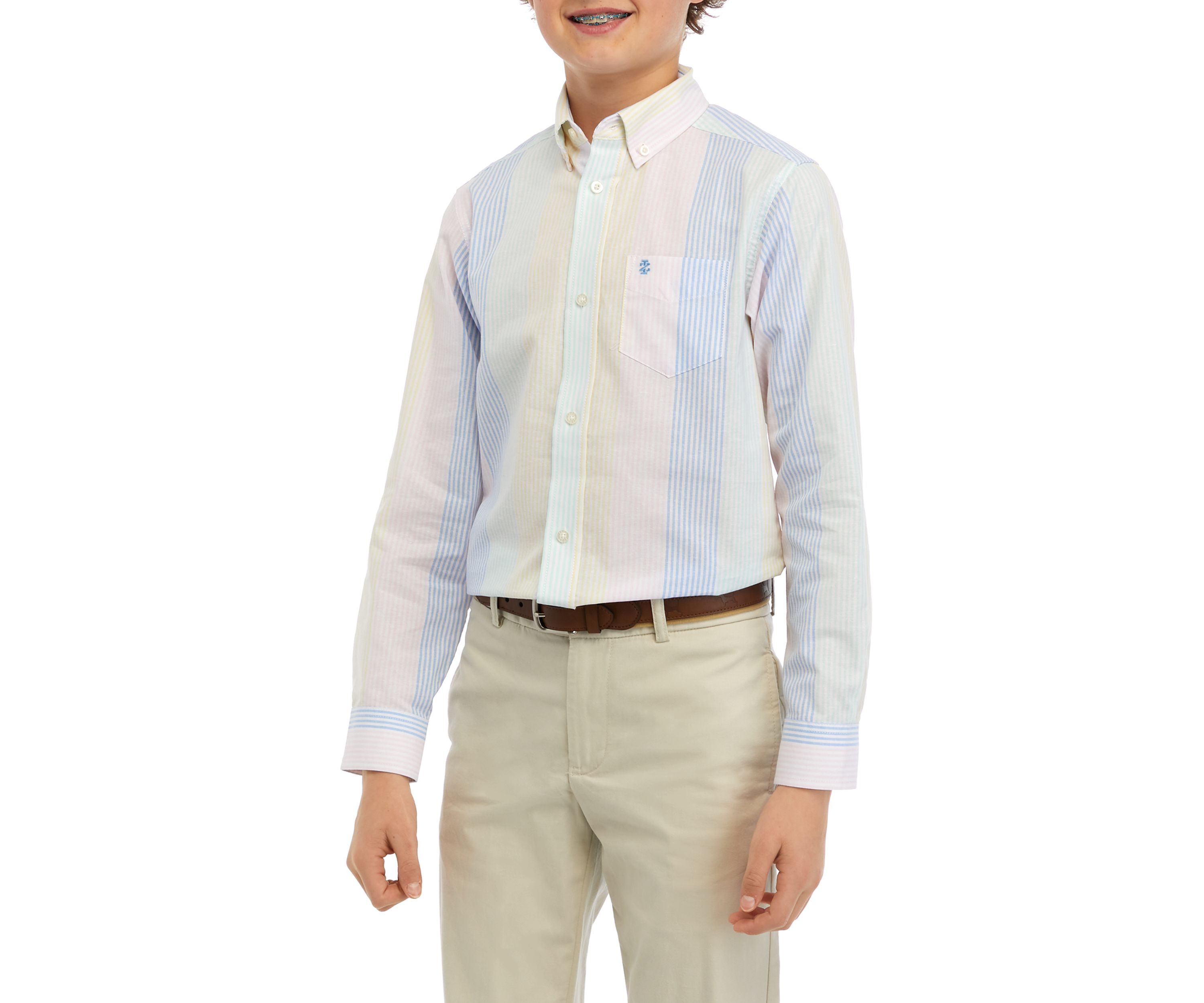 Boys 8-20 Long Sleeve Multi Stripe Oxford Shirt