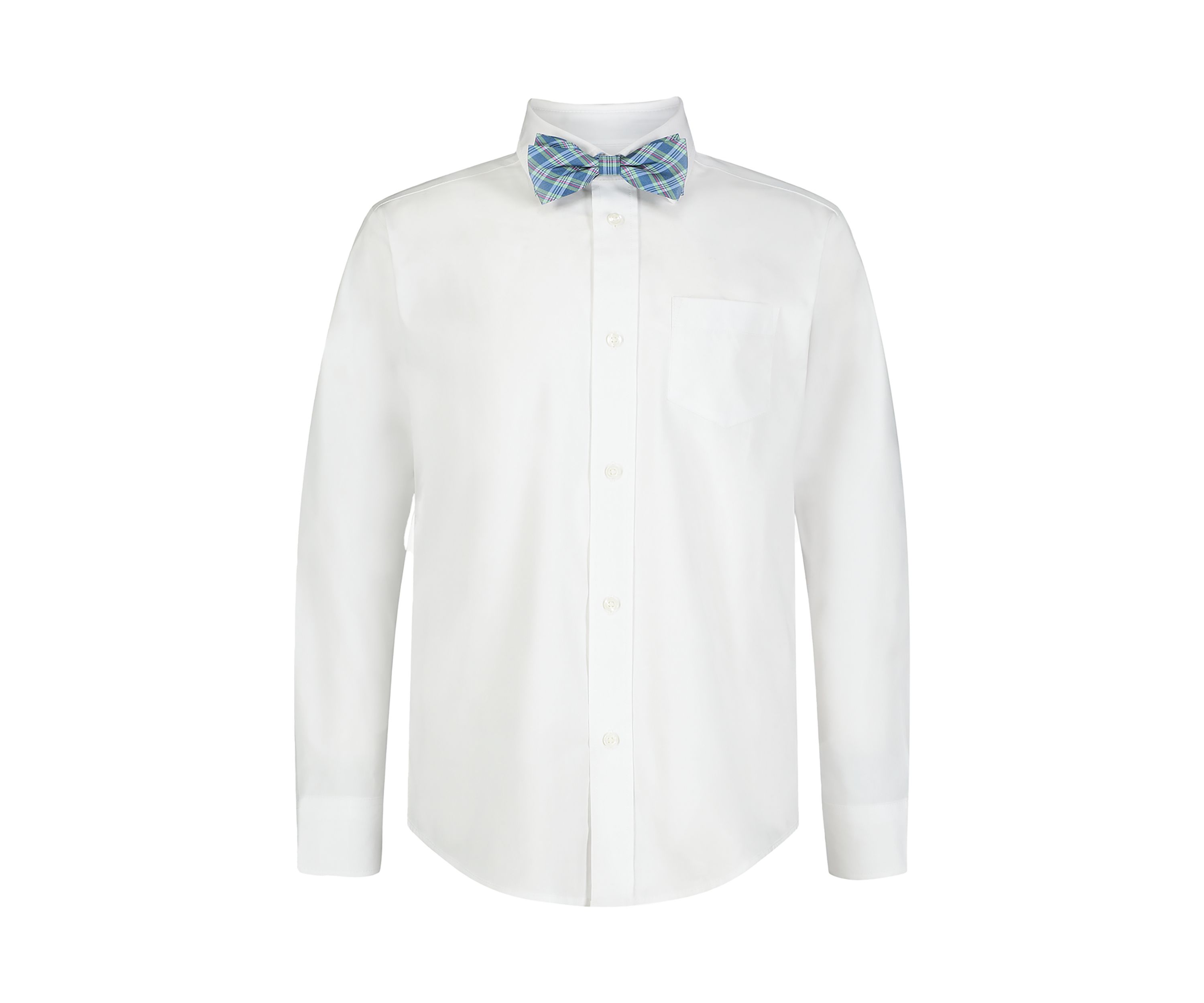 Boys 4-7 Long Sleeve Stretch Solid Poplin Shirt with Bowtie