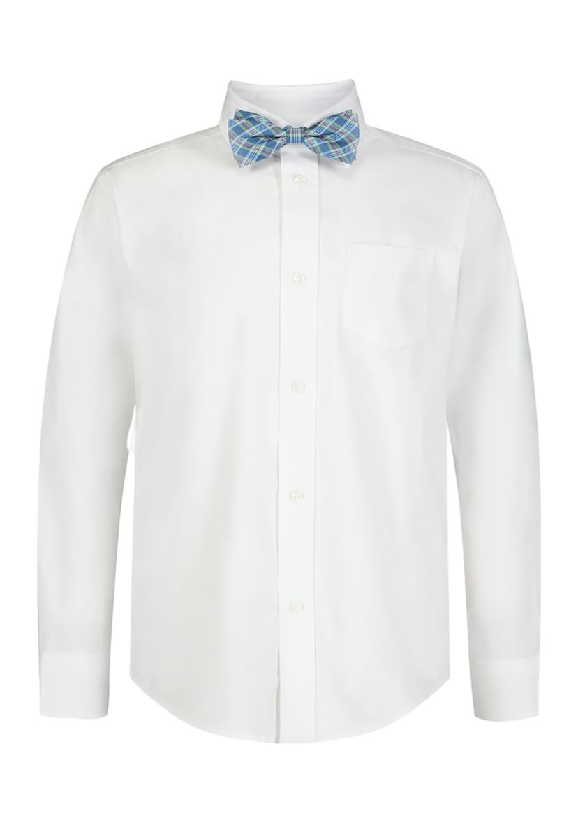 Boys 4-7 Long Sleeve Stretch Solid Poplin Shirt with Bowtie