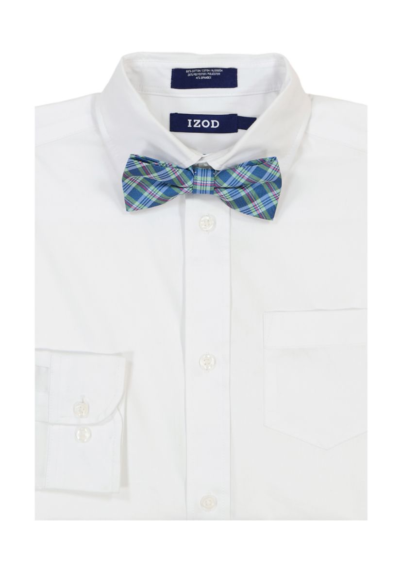 Boys 4-7 Long Sleeve Stretch Solid Poplin Shirt with Bowtie