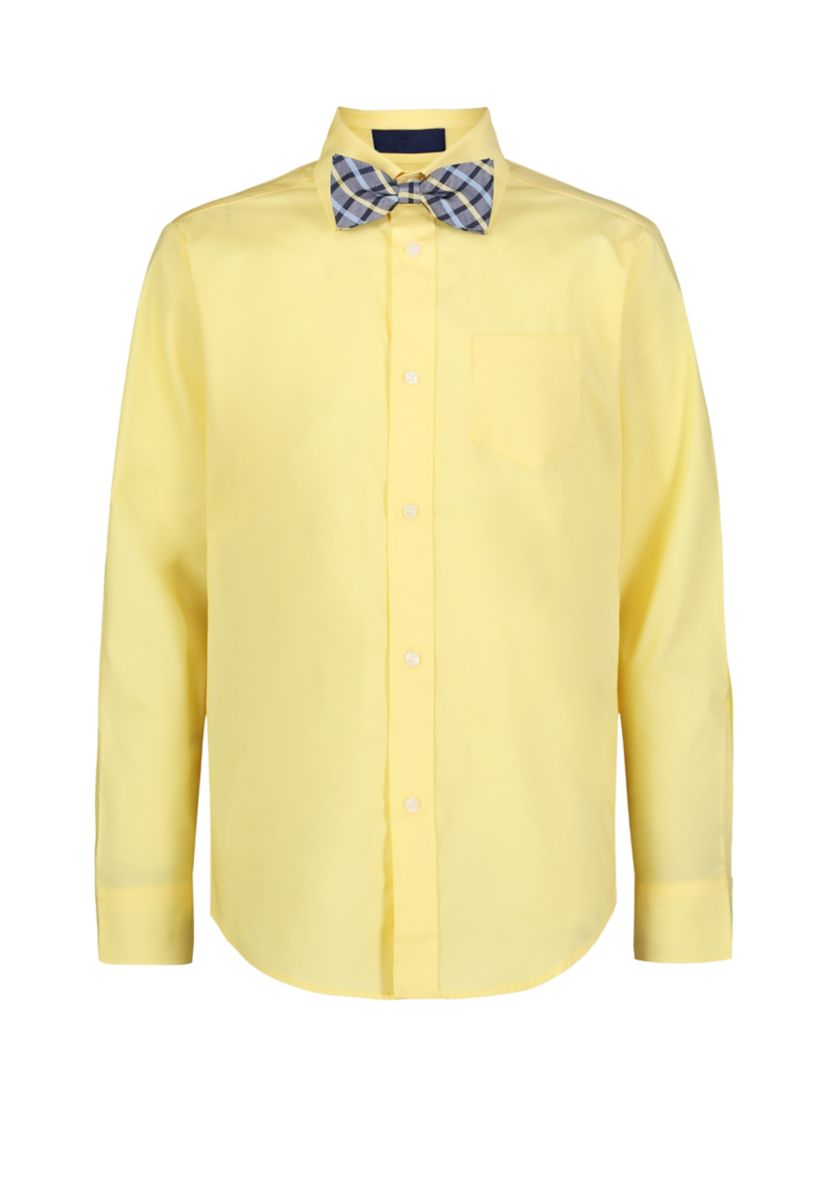 Boys 4-7 Long Sleeve Stretch Solid Poplin Shirt & Bowtie