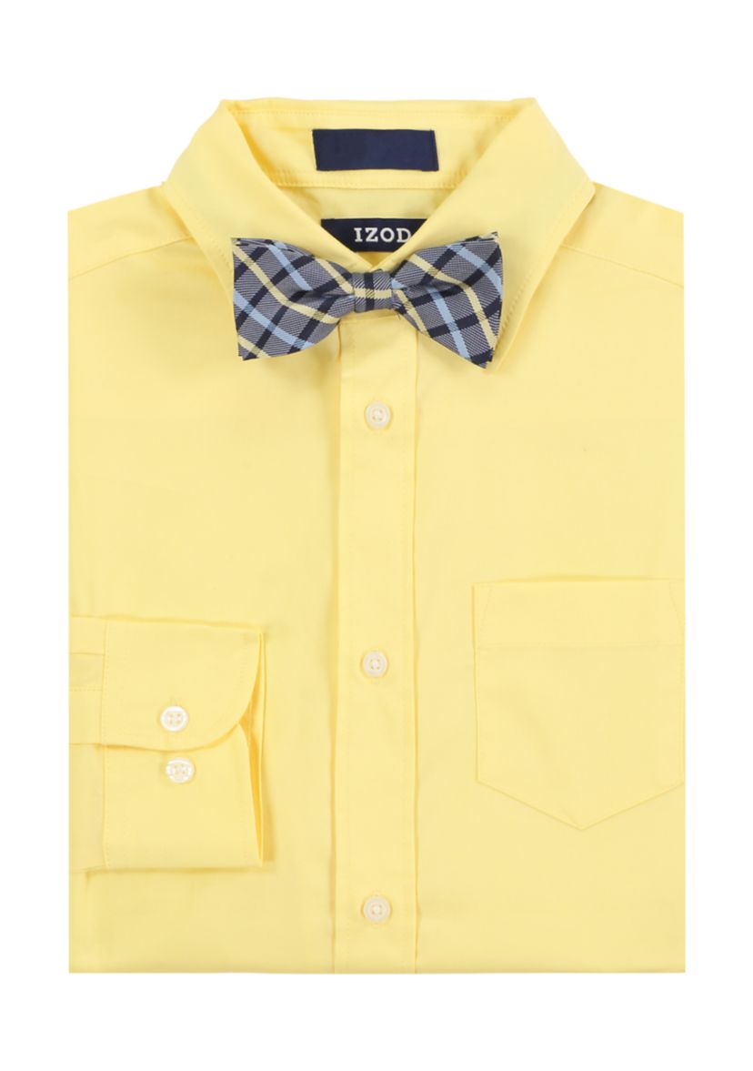 Boys 8-20 Long Sleeve Stretch Solid Poplin Shirt & Bow Tie
