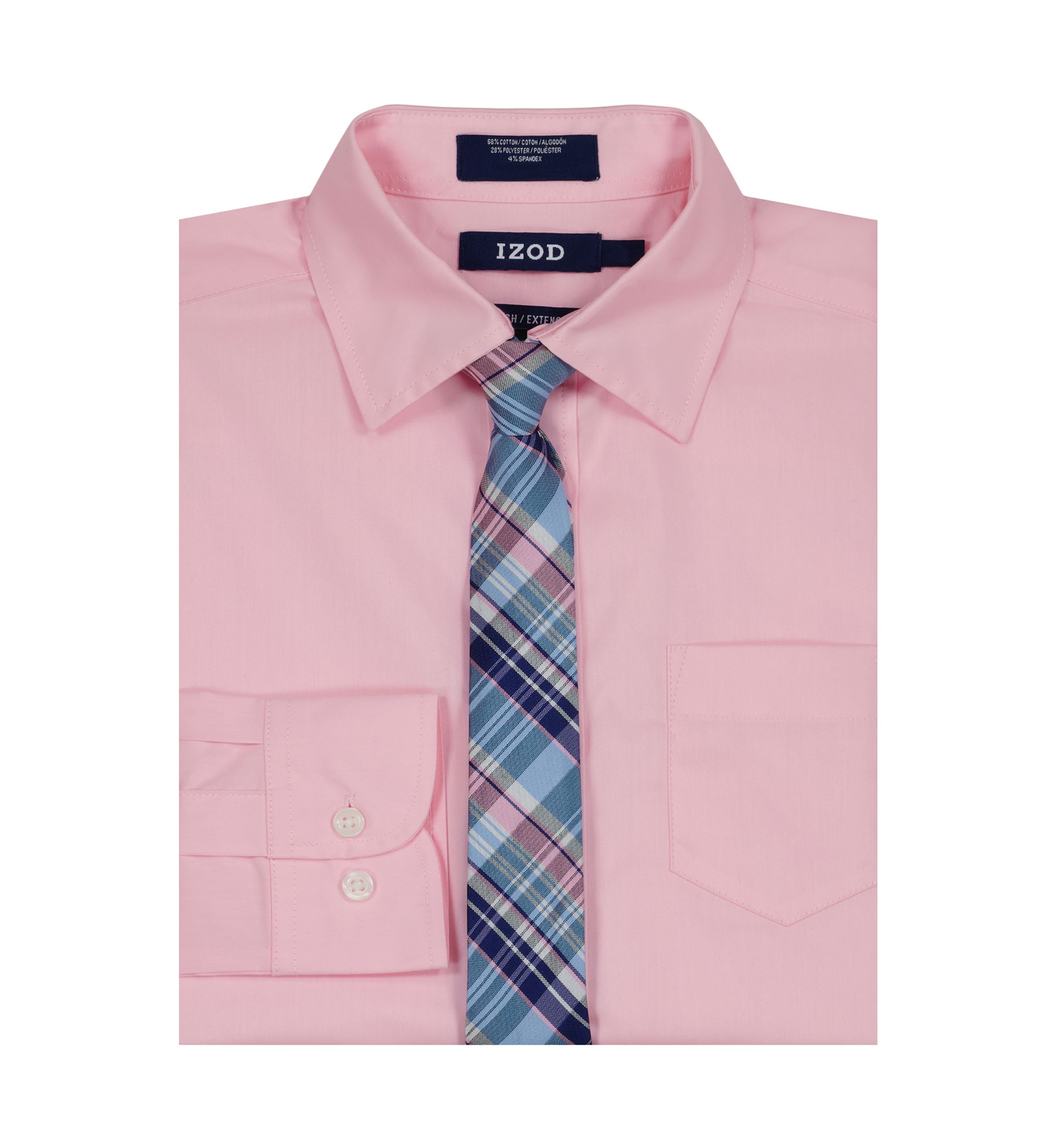 Boys 8-20 Long Sleeve Stretch Solid Poplin Shirt & Tie