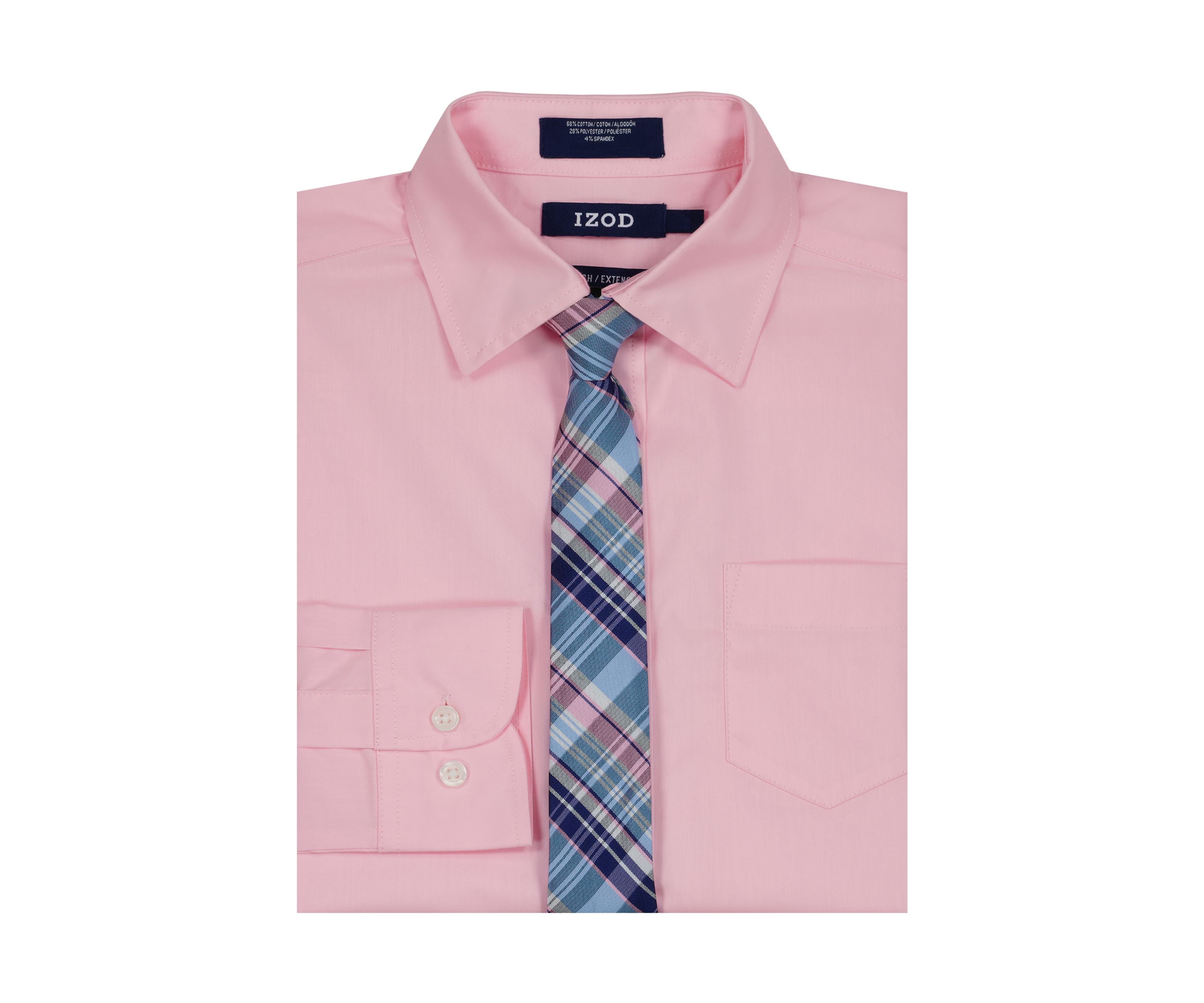 Boys 8-20 Long Sleeve Stretch Solid Poplin Shirt & Tie