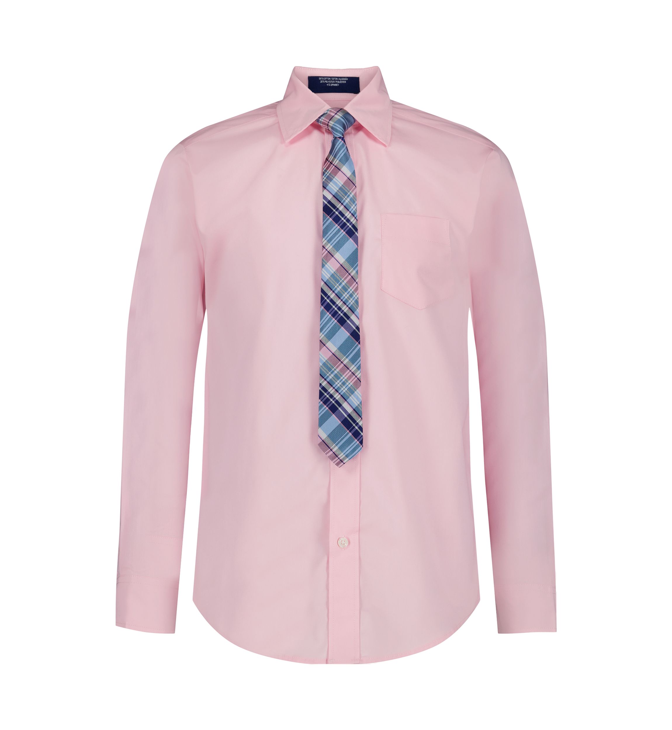 Boys 8-20 Long Sleeve Stretch Solid Poplin Shirt & Tie