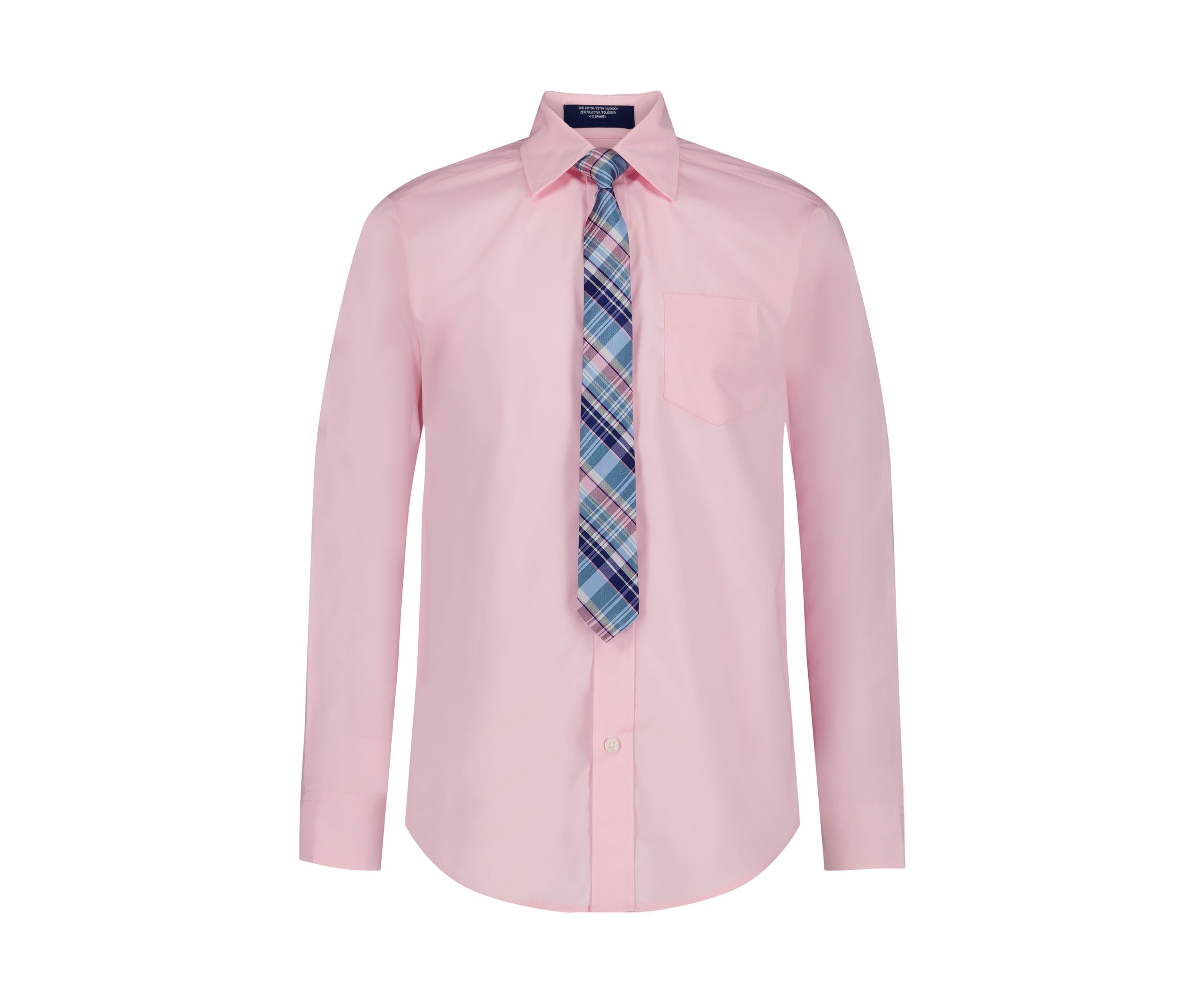 Boys 8-20 Long Sleeve Stretch Solid Poplin Shirt & Tie