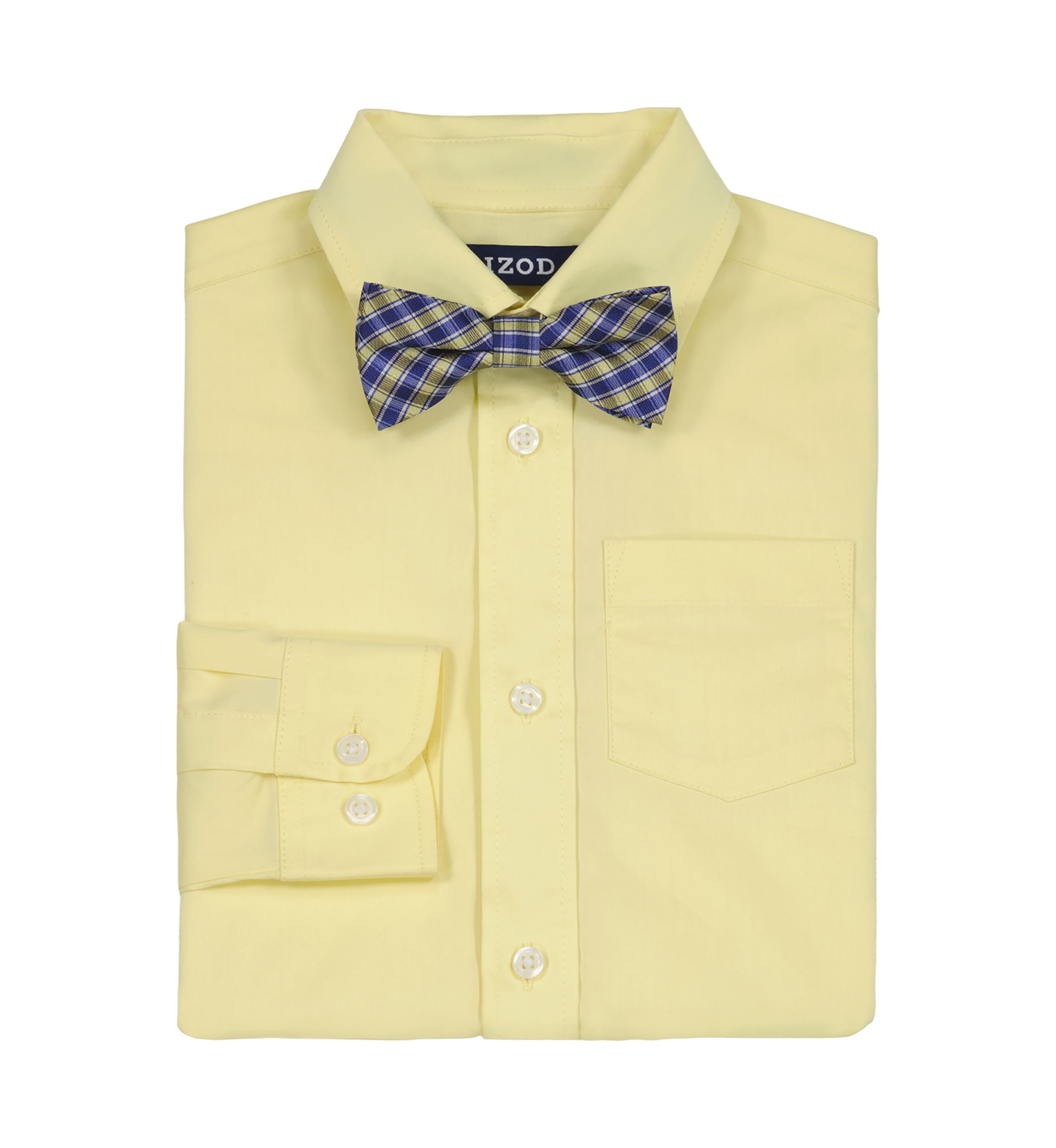 Boys 8-20 Husky Long Sleeve Stretch Solid Poplin Shirt and Bowtie