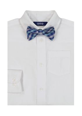 IZOD Boys 4-7 Poplin Shirt with Plaid Bowtie, White