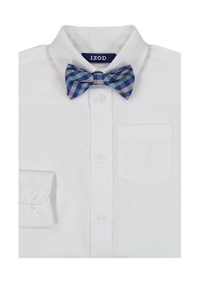 IZOD Boys 8-20 Poplin Plaid Shirt with Bowtie, White, 18 - 20