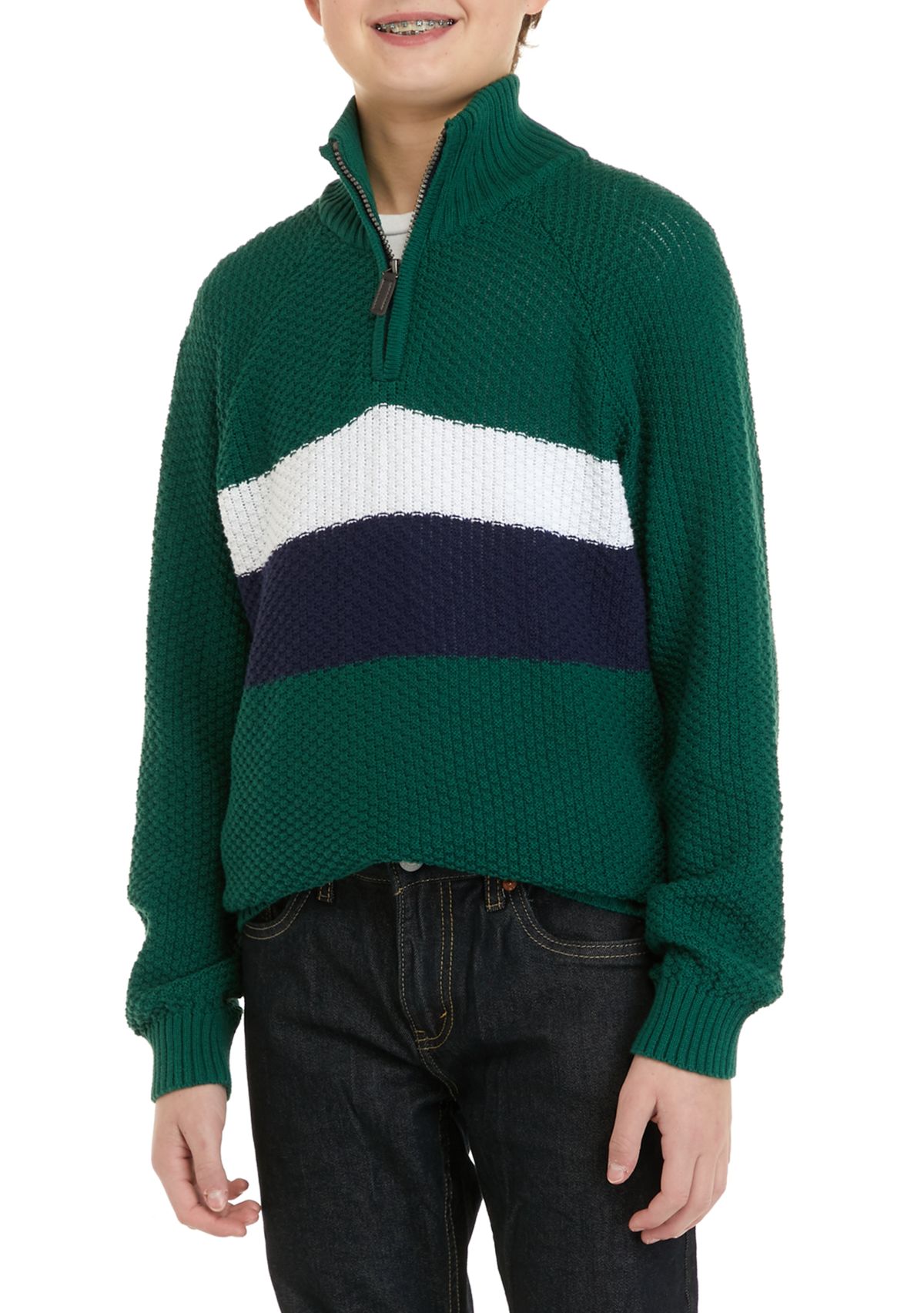 Boys 8-20 Raglan Stripe 1/4 Zip Sweater