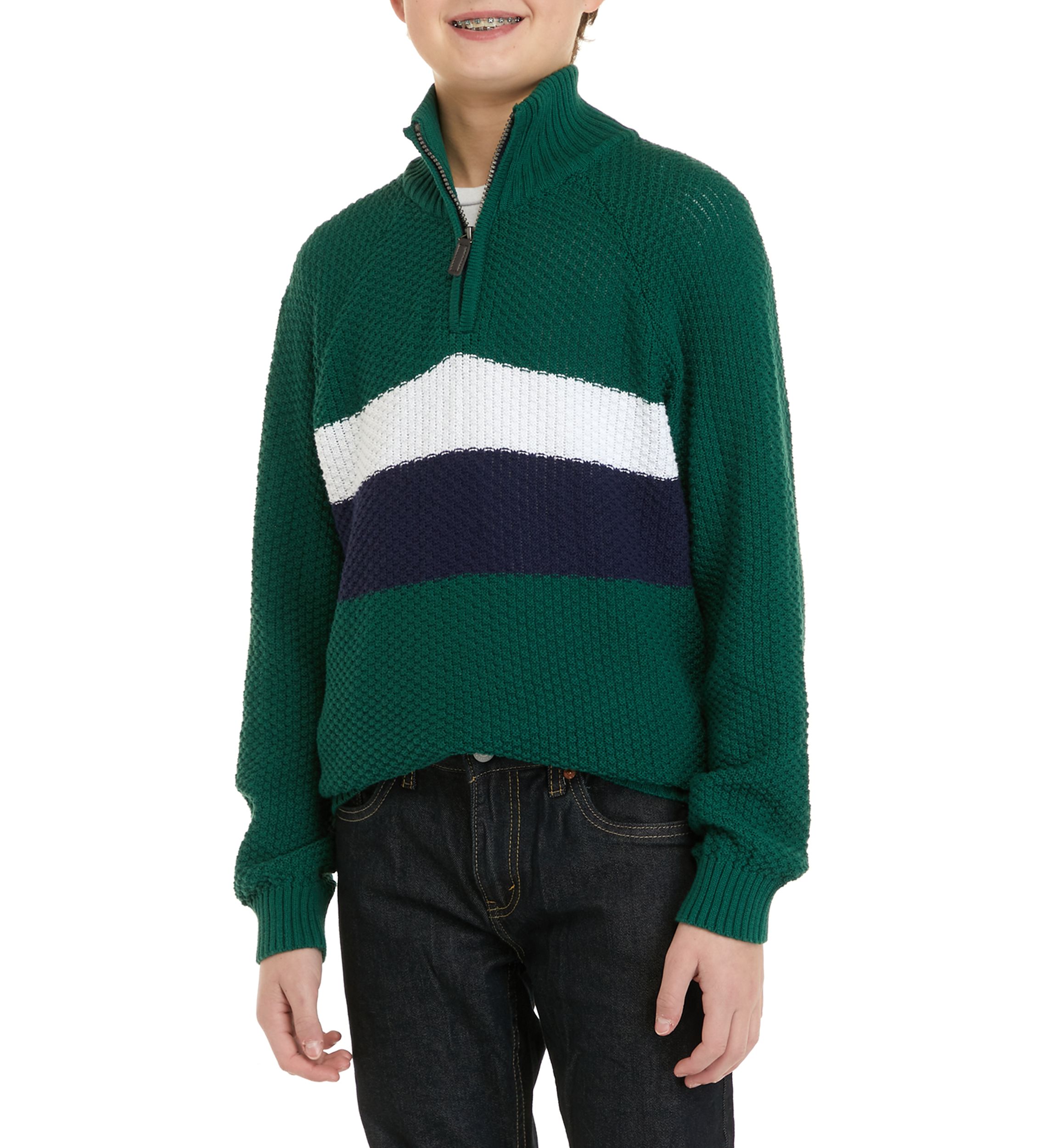 Boys 8-20 Raglan Stripe 1/4 Zip Sweater