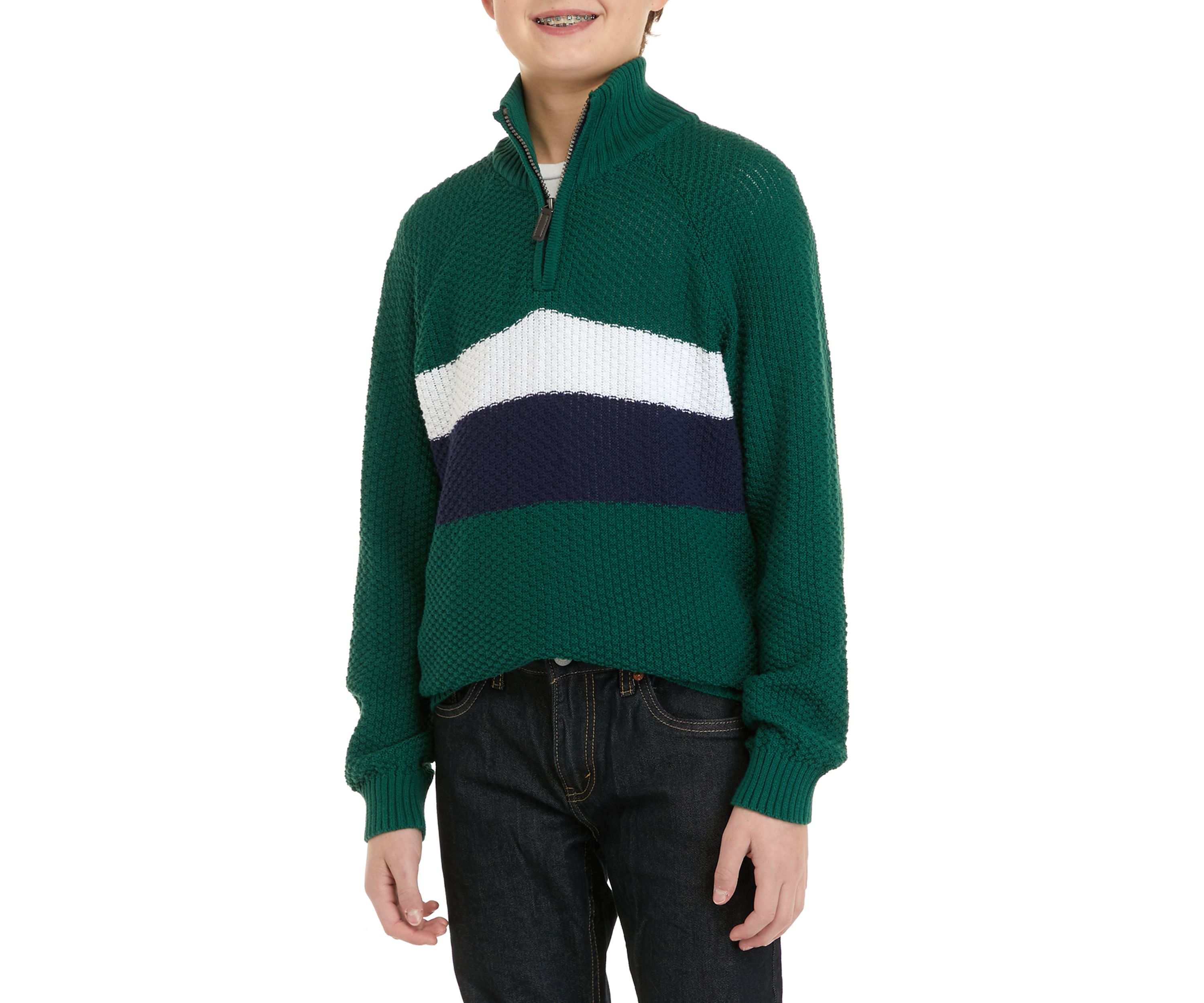 Boys 8-20 Raglan Stripe 1/4 Zip Sweater