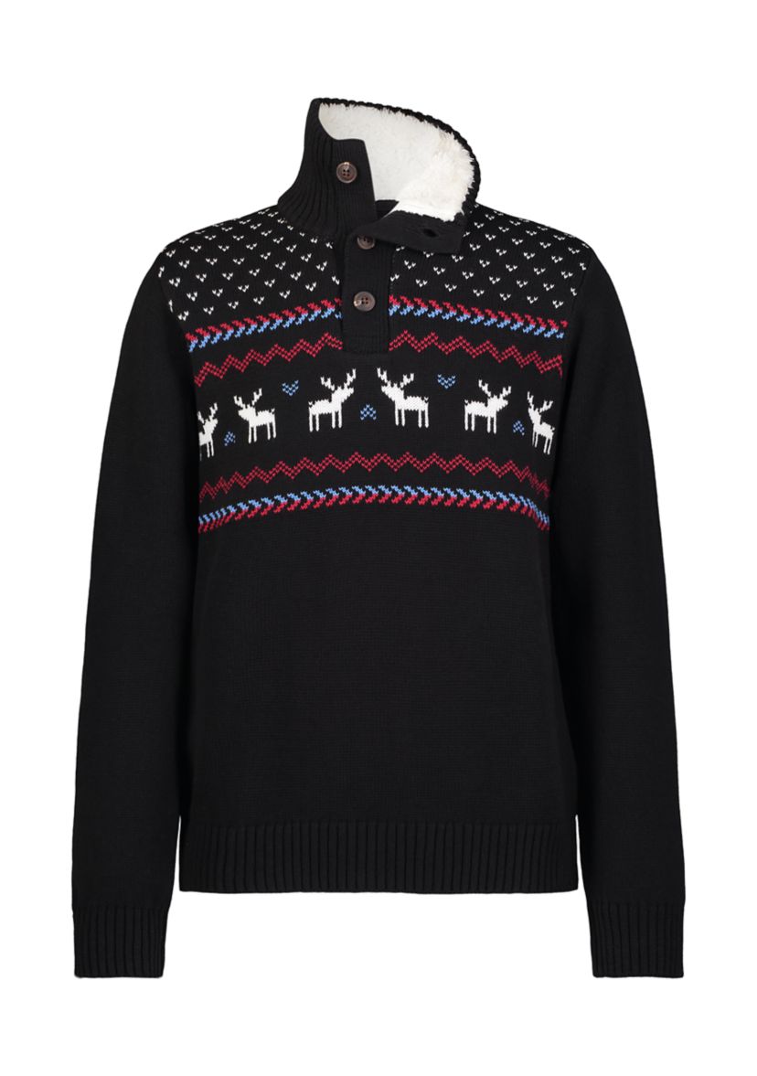 Boys 8-20 Reindeer Fairisle 3 Button Sweater