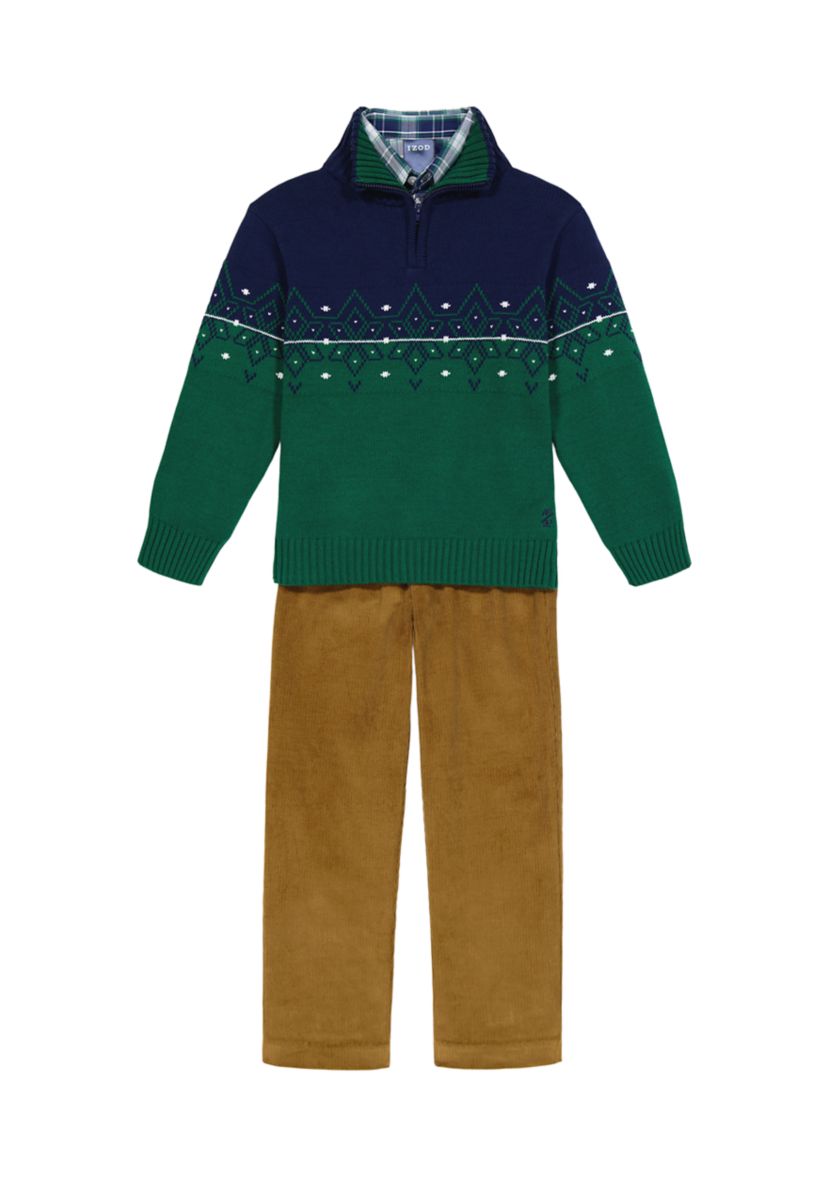 Boys 4-7 1/4-Zip Fair Isle Sweater Set