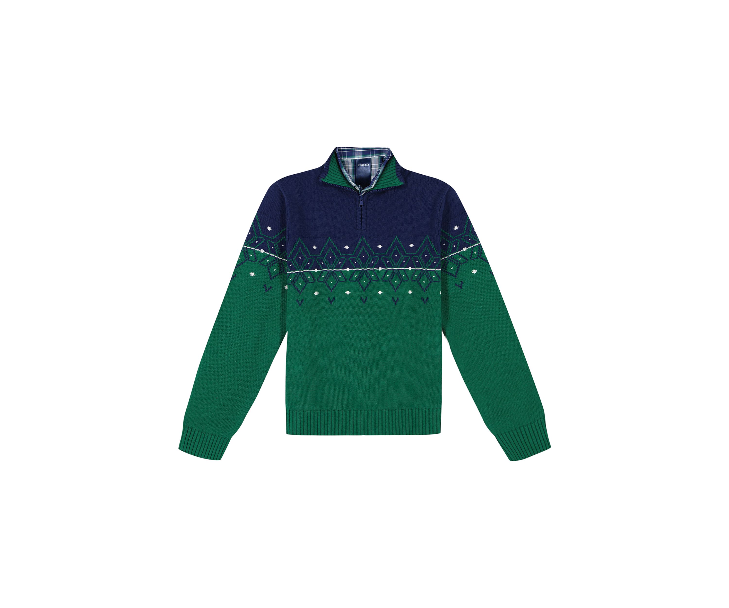 Boys 8-20 Winter Fairisle ¼ Zip Sweater and Plaid Shirt Set