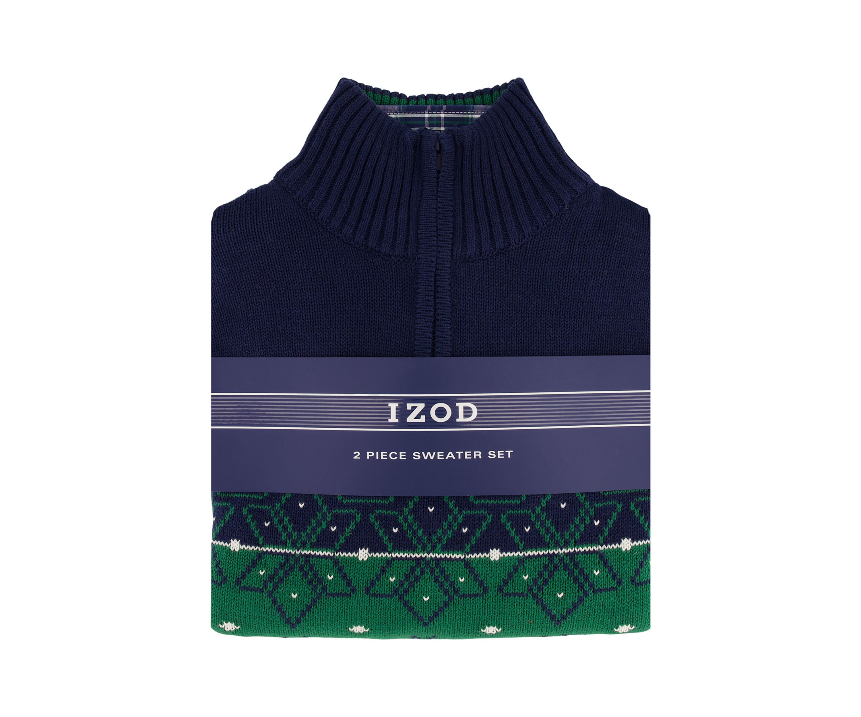 Boys 8-20 Winter Fairisle ¼ Zip Sweater and Plaid Shirt Set