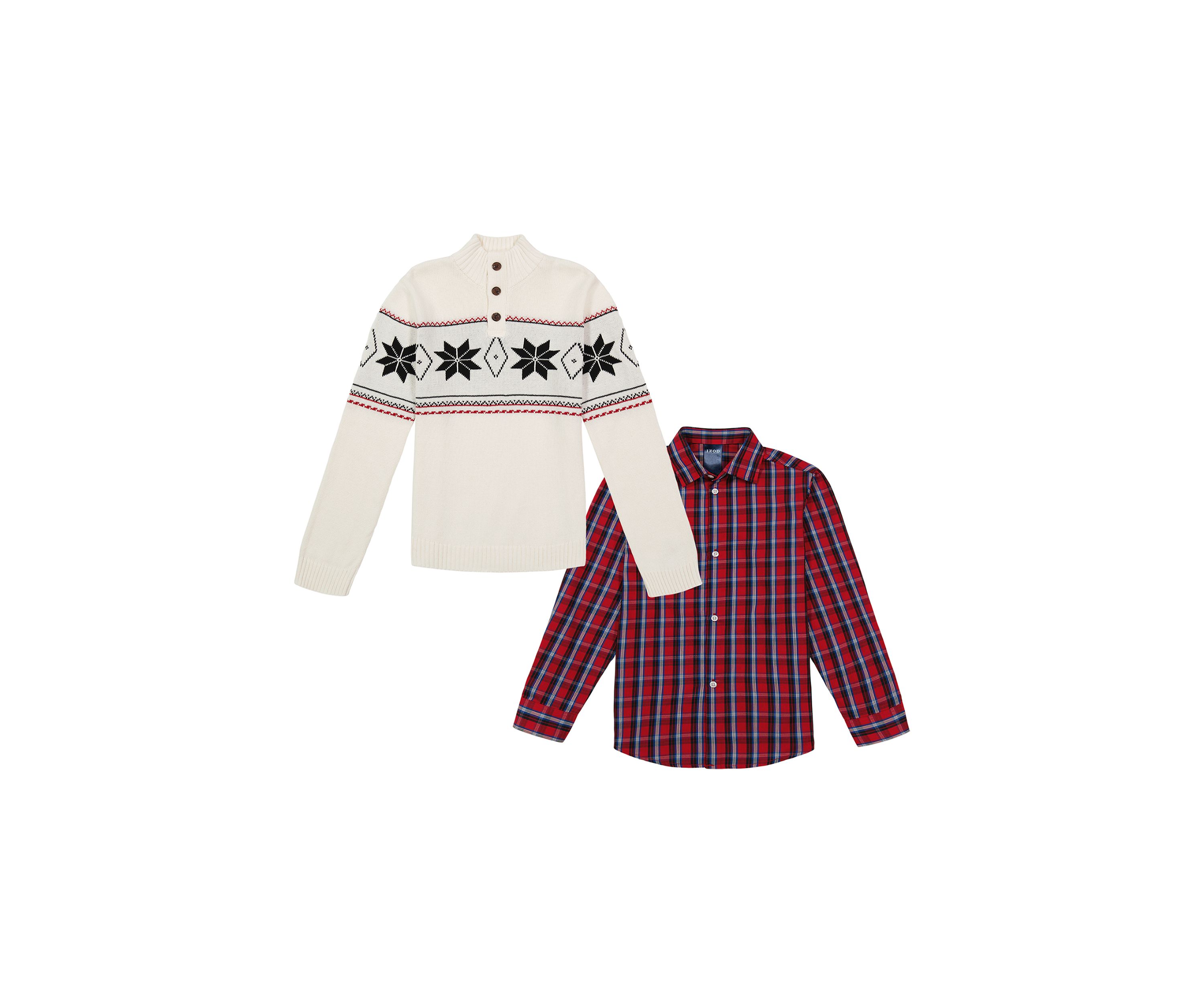 Boys 8-20 Snowflake 3-Button Sweater and Dress Shirt Set