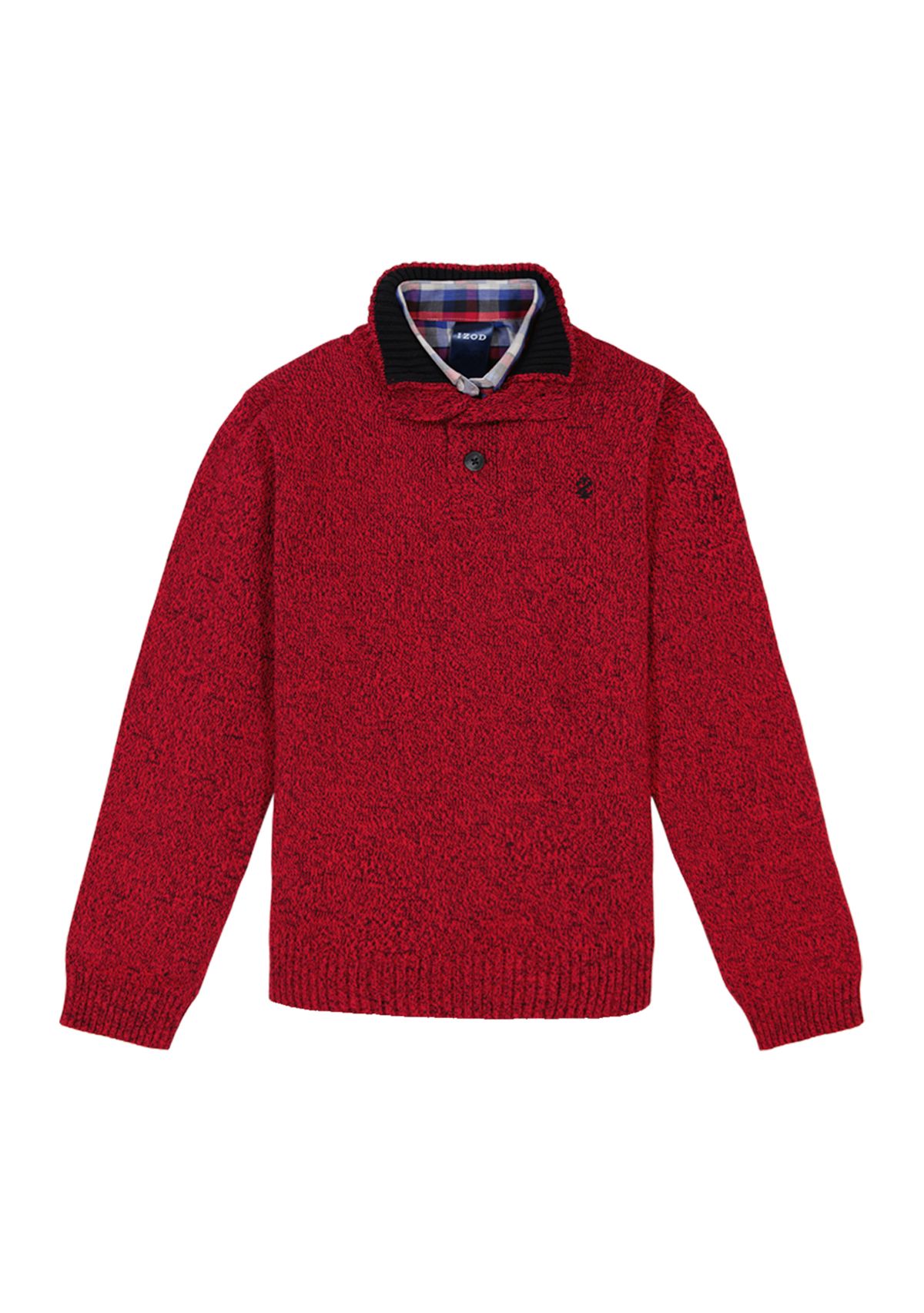 Boys 8-20 Marbled 3 Button Sweater and Plaid Shirt Set