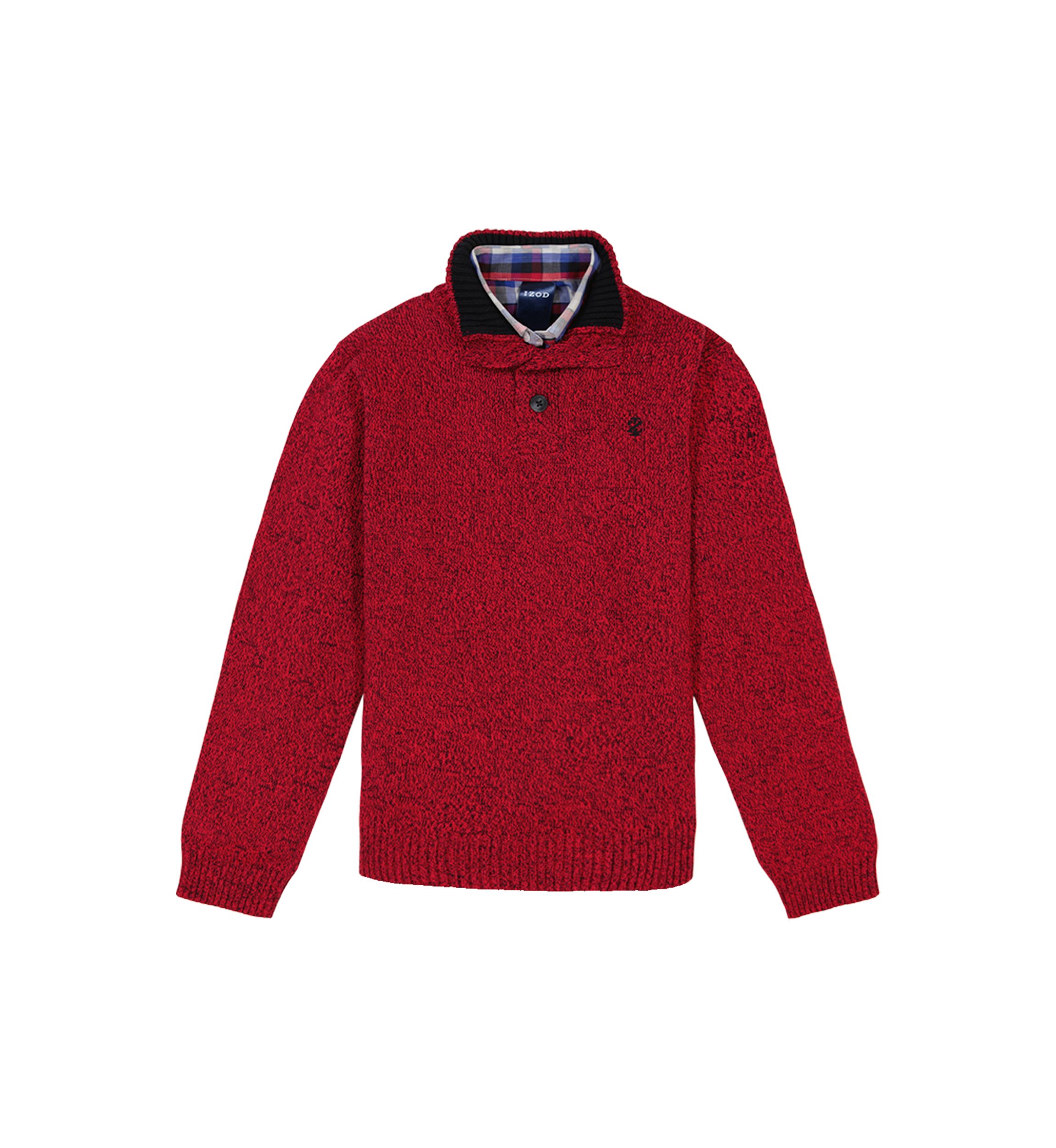 Boys 8-20 Marbled 3 Button Sweater and Plaid Shirt Set