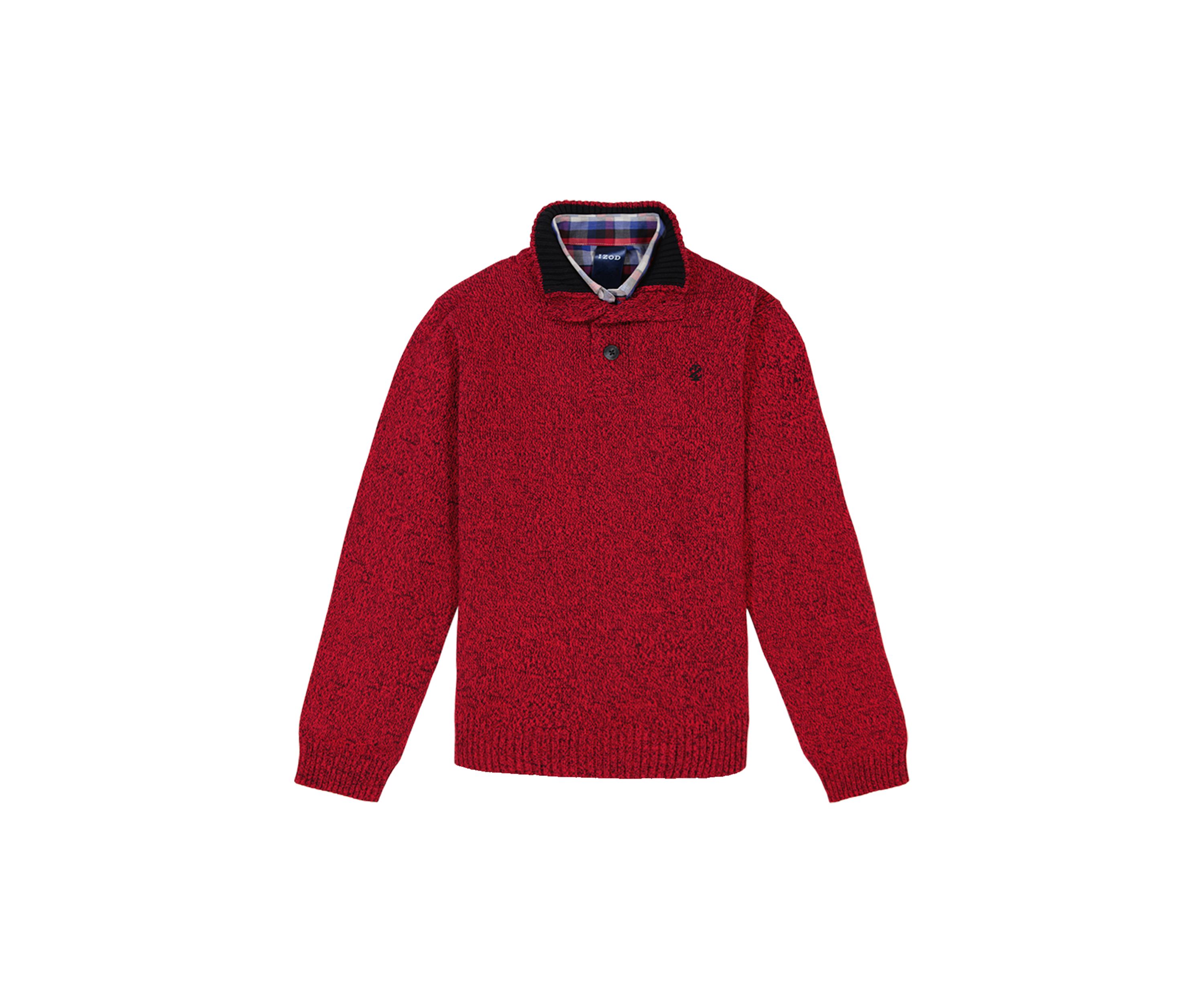 Boys 8-20 Marbled 3 Button Sweater and Plaid Shirt Set
