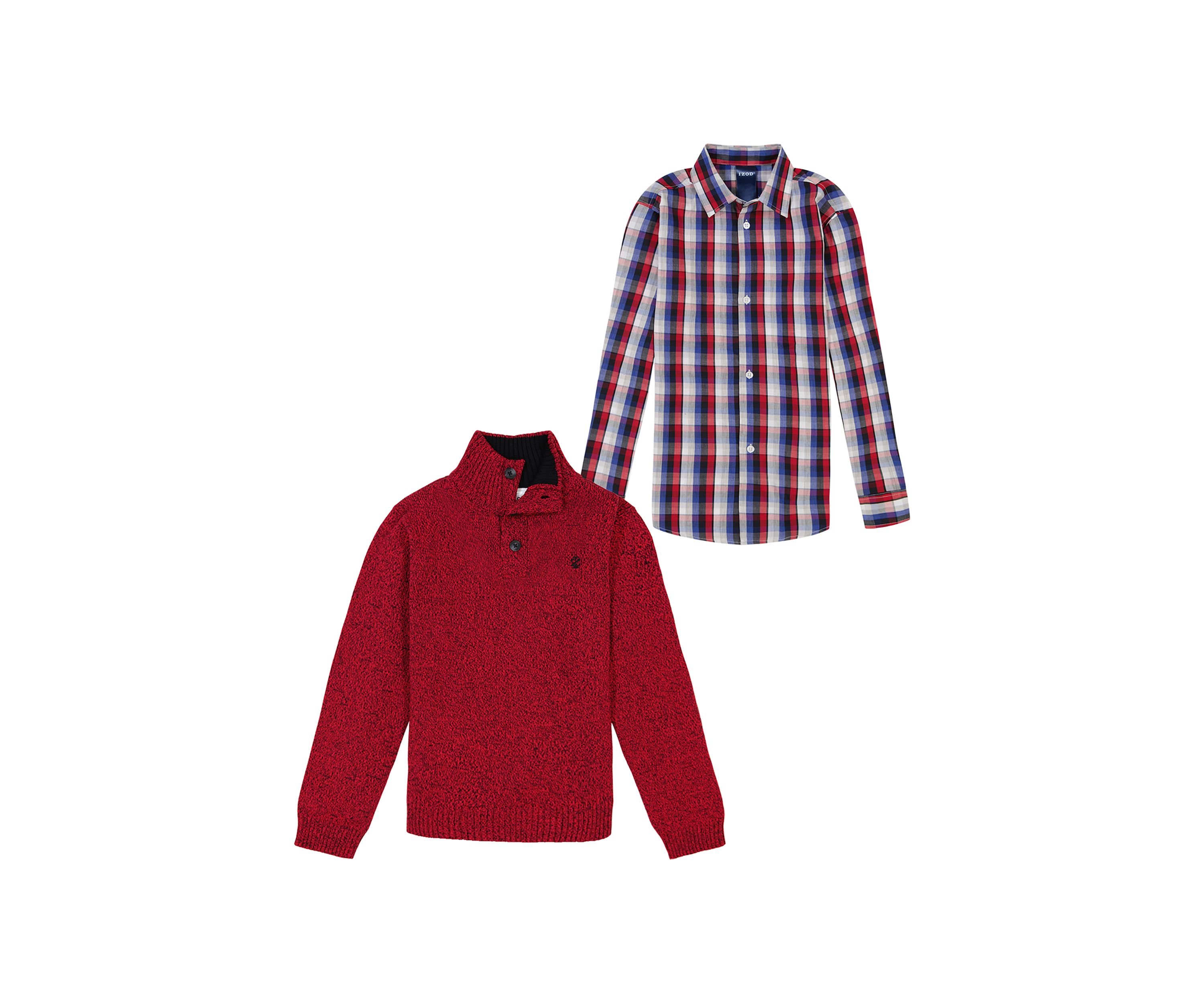 Boys 8-20 Marbled 3 Button Sweater and Plaid Shirt Set