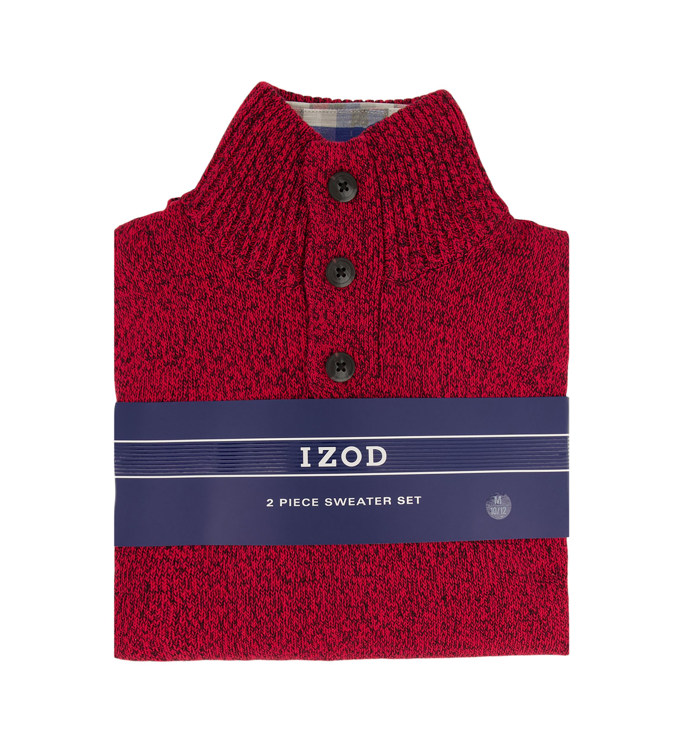 Boys 8-20 Marbled 3 Button Sweater and Plaid Shirt Set