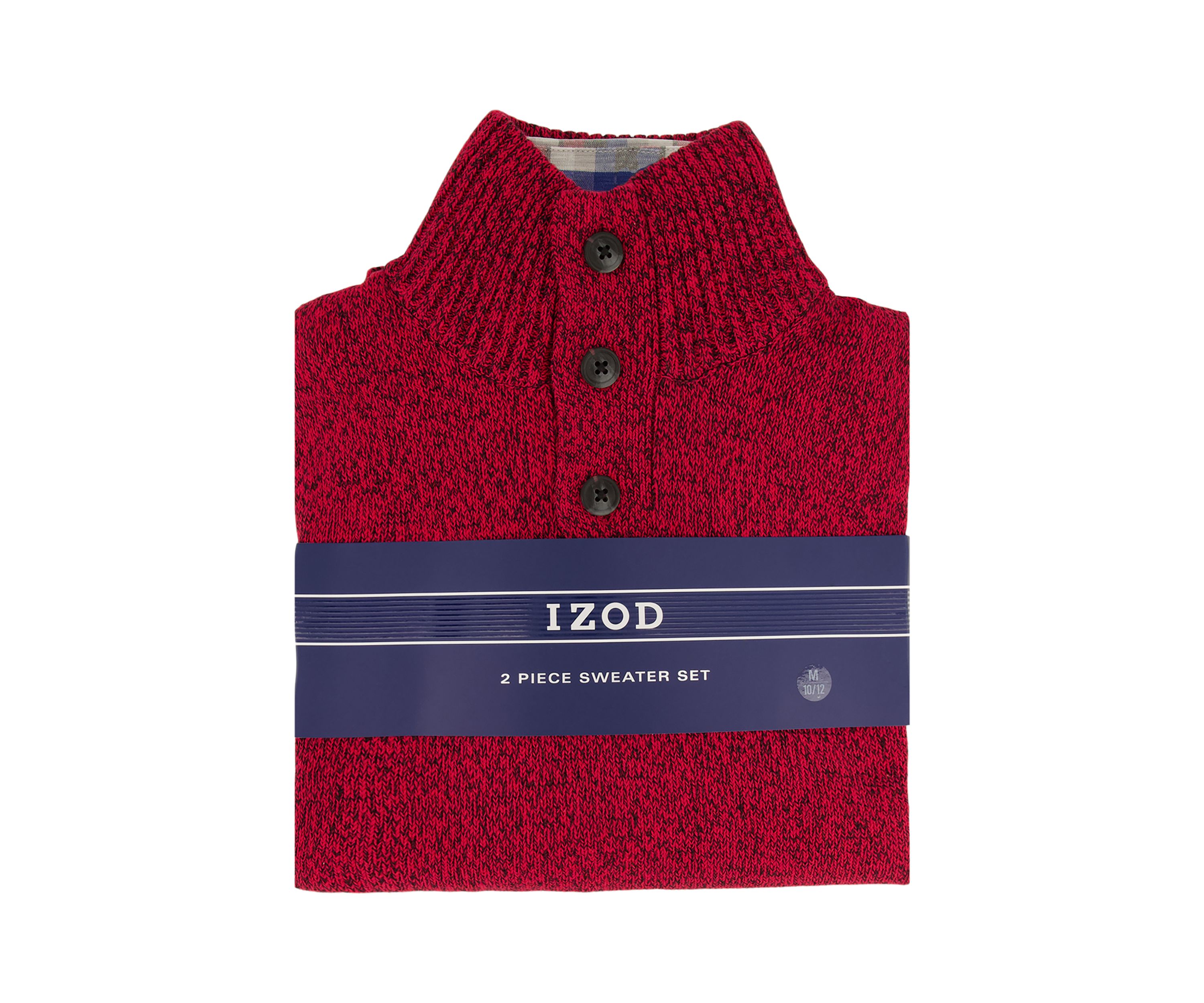 Boys 8-20 Marbled 3 Button Sweater and Plaid Shirt Set