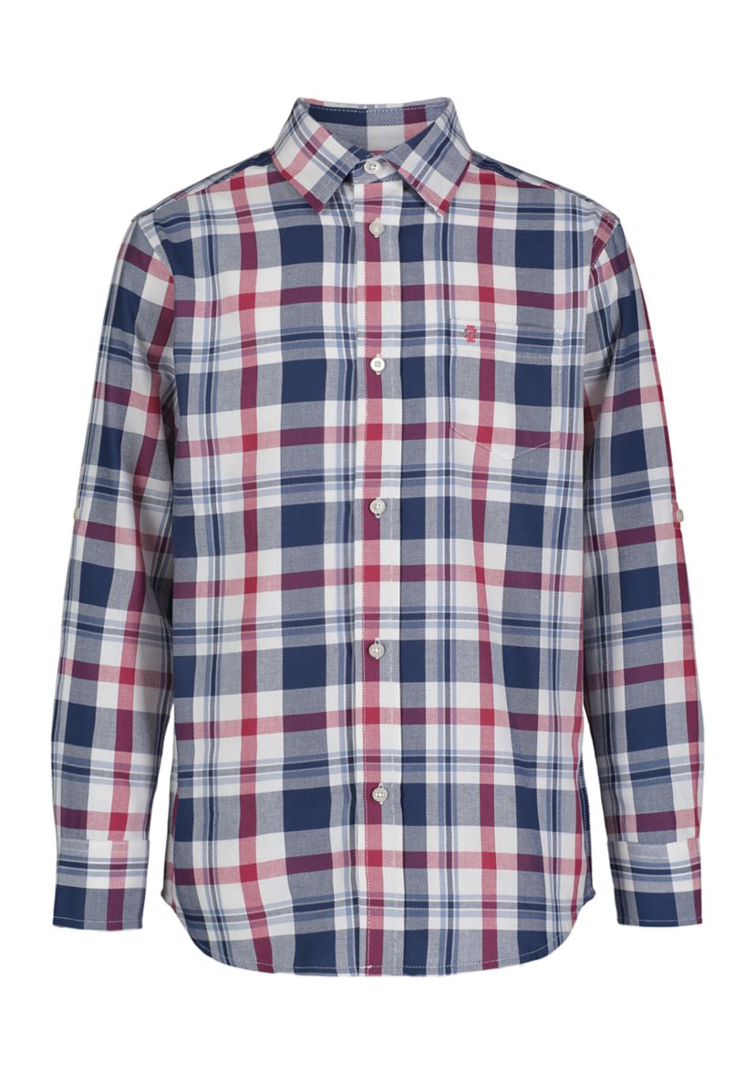 Boys 8-20 Long Sleeve Seneca Twill Plaid Button Up Stretch Shirt 
