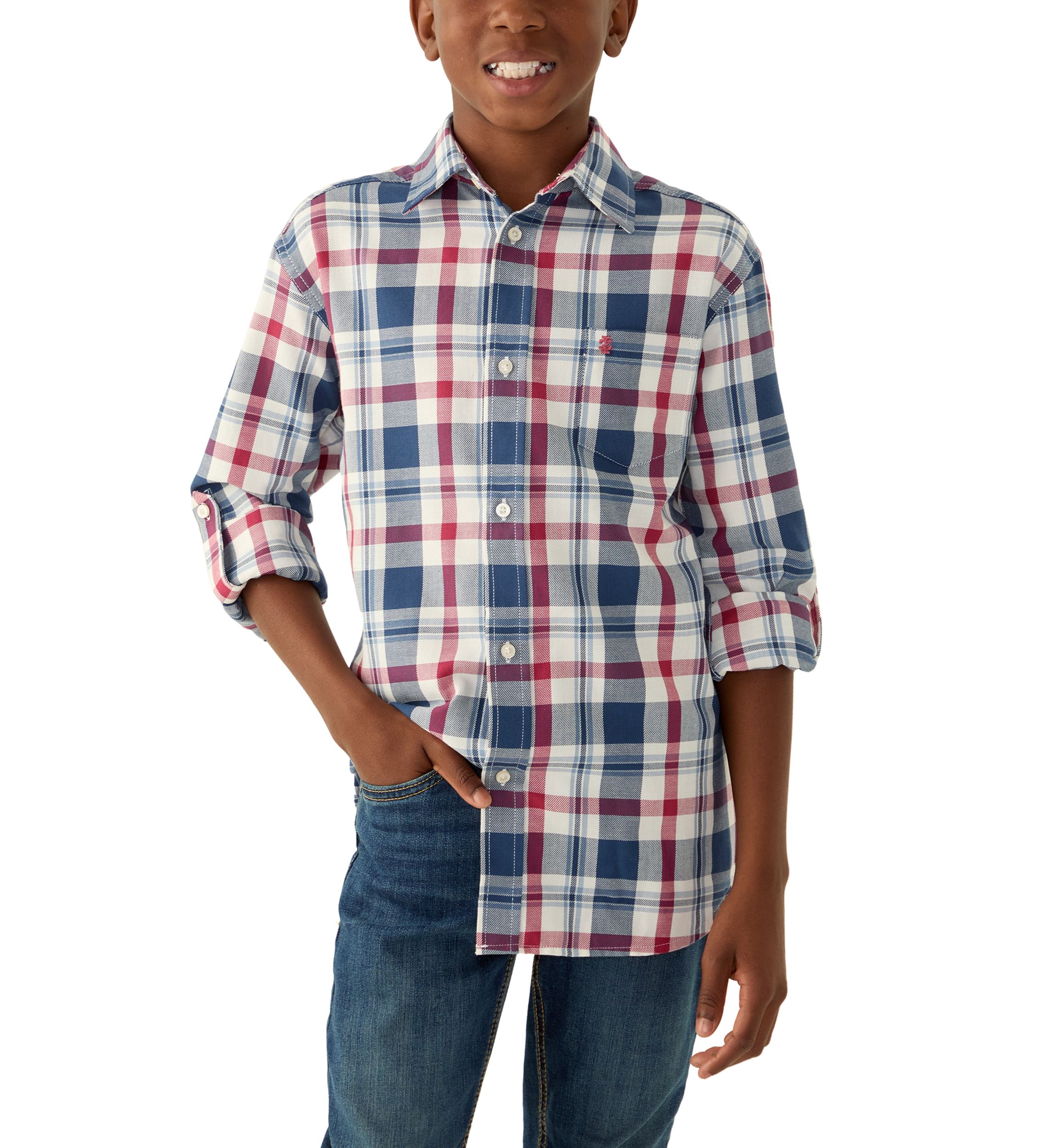 Boys 8-20 Long Sleeve Durham Twill Plaid Stretch Shirt