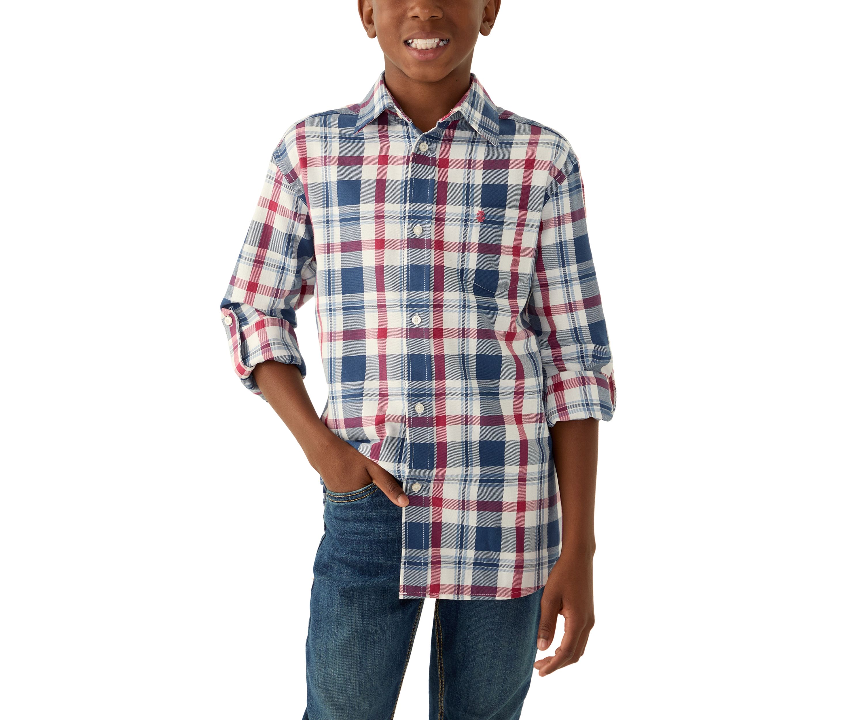 Boys 8-20 Long Sleeve Durham Twill Plaid Stretch Shirt