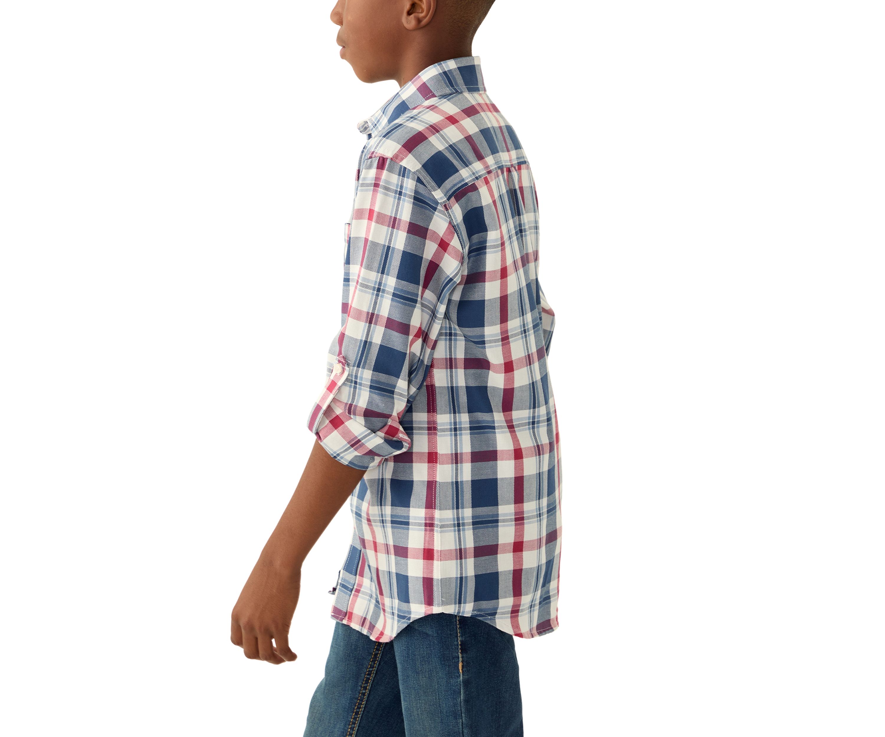 Boys 8-20 Long Sleeve Durham Twill Plaid Stretch Shirt