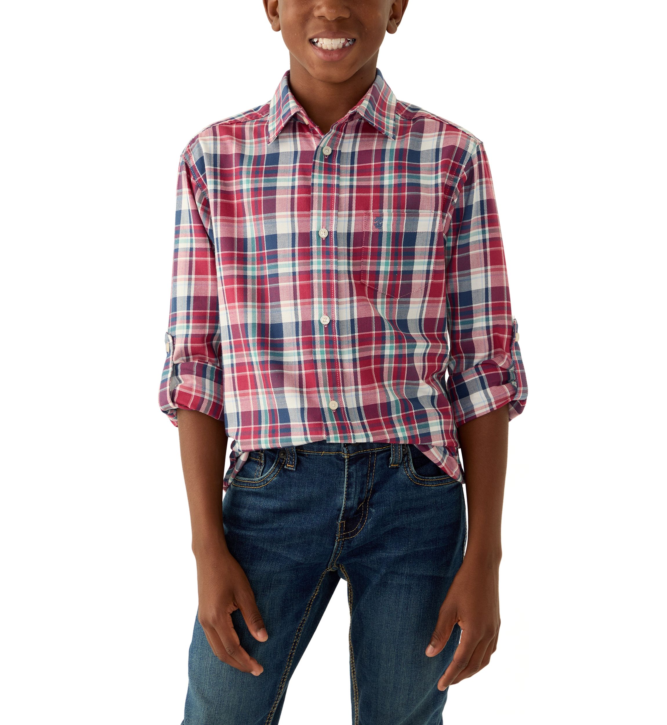 Boys 8-20 Long Sleeve Yarn Dyed Durhan Twill Plaid Shirt