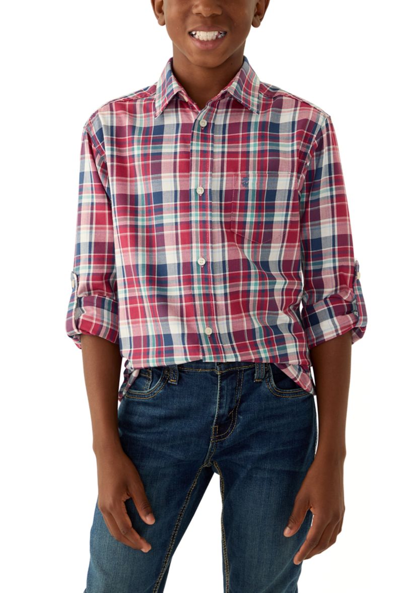 Boys 8-20 Long Sleeve Yarn Dyed Durhan Twill Plaid Shirt