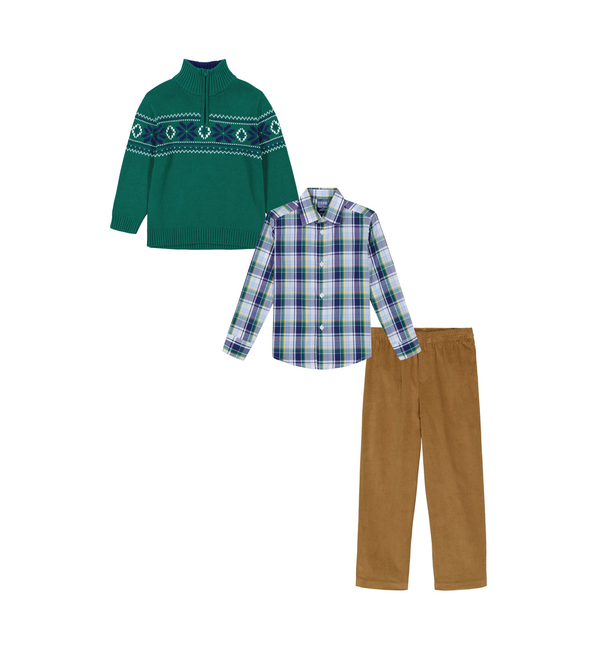 Boys 4-7 Fair Isle 1/4 Zip Sweater with Corduroy Pants Set