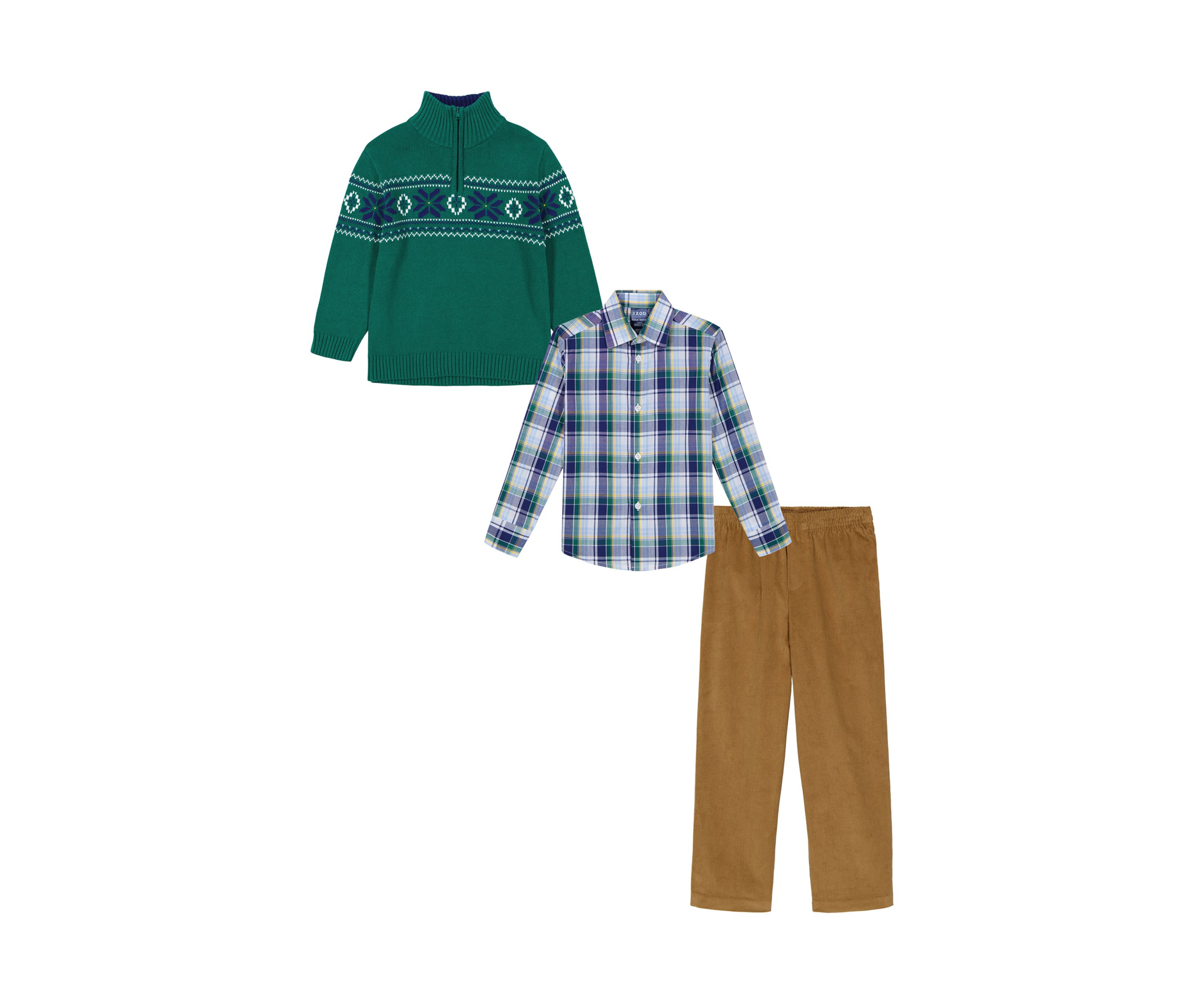 Boys 4-7 Fair Isle 1/4 Zip Sweater with Corduroy Pants Set