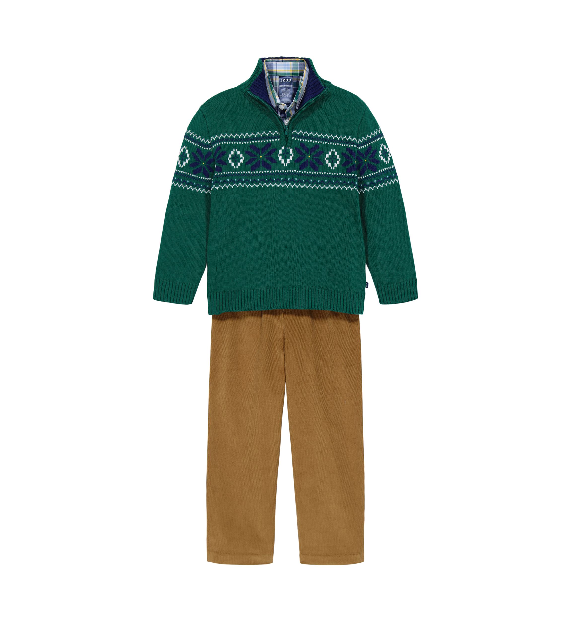 Boys 4-7 Fair Isle 1/4 Zip Sweater with Corduroy Pants Set