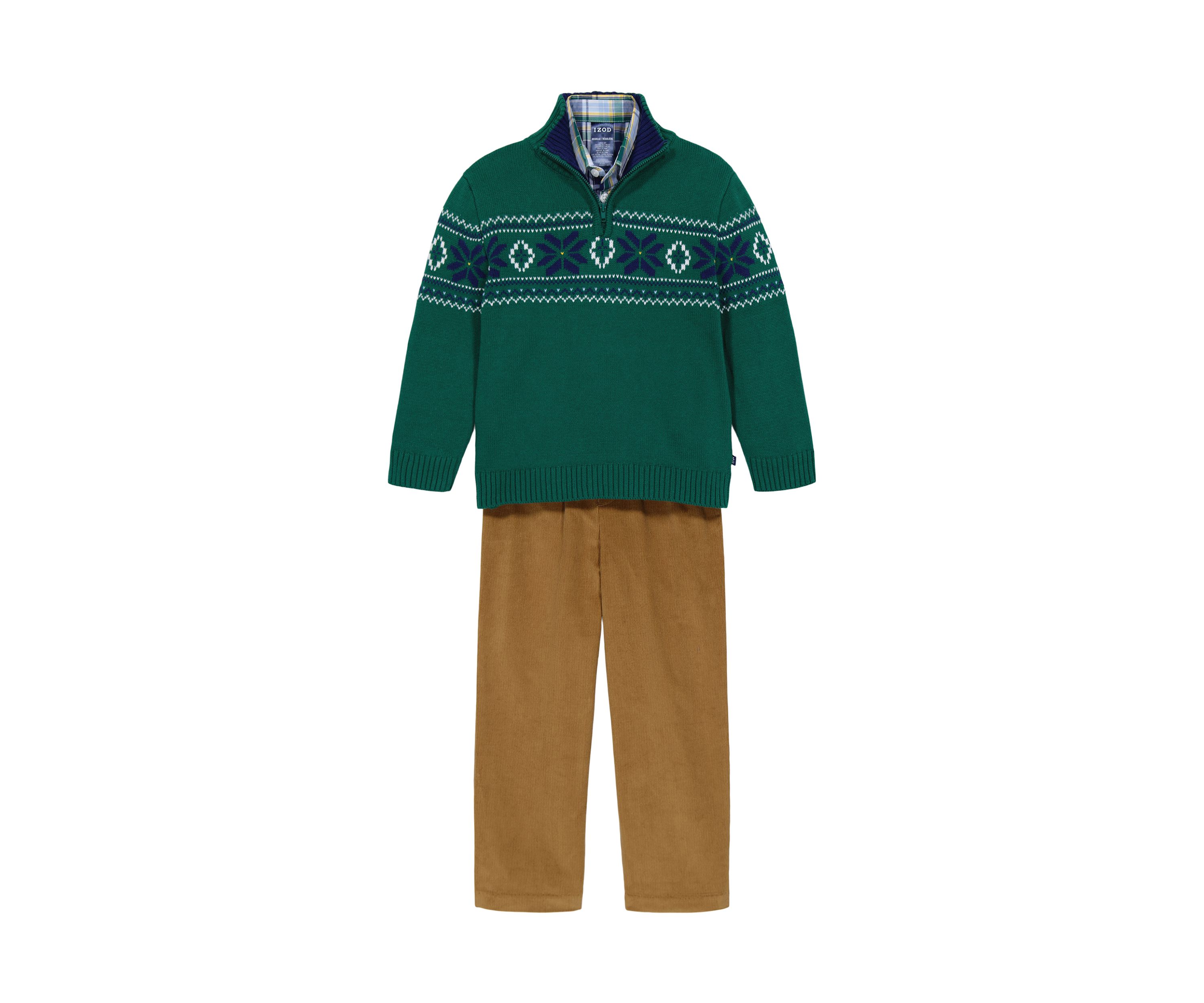 Boys 4-7 Fair Isle 1/4 Zip Sweater with Corduroy Pants Set