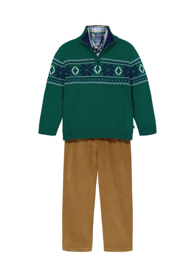 Boys 4-7 Fair Isle 1/4 Zip Sweater with Corduroy Pants Set